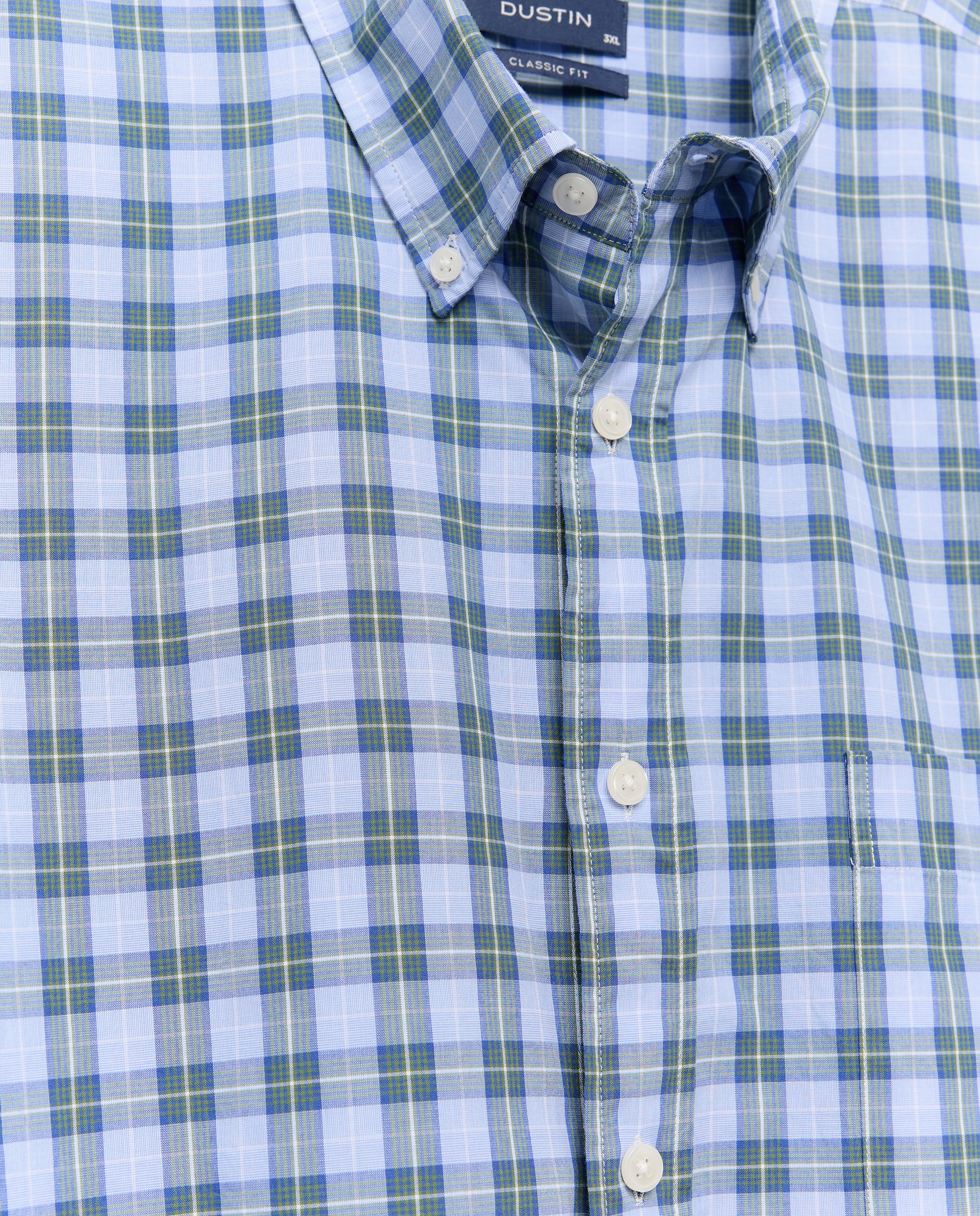 Camisa Casual Tamanhos Grandes de Algodão Fil a Fil aos Quadrados Classic Fit 410 Azul Claro-5