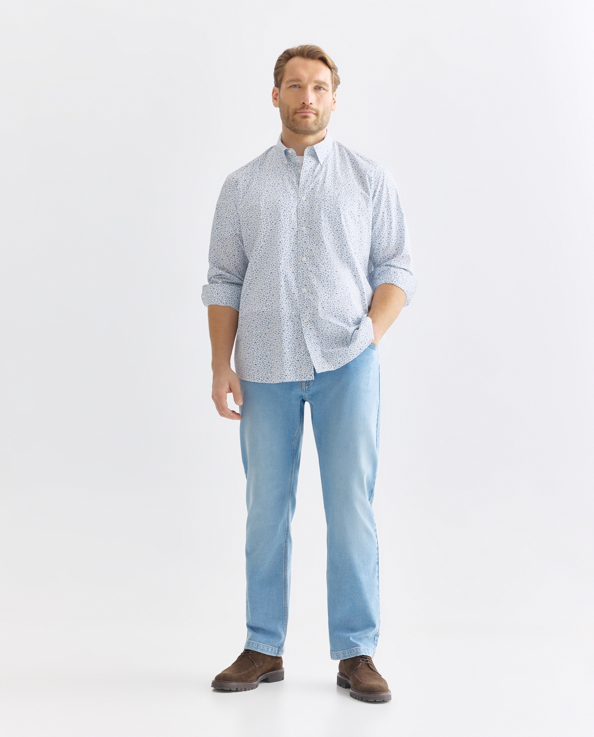 Camisa Casual Tamanhos Grandes de Popelina com Micro Estampado Classic Fit 400 Azul-2