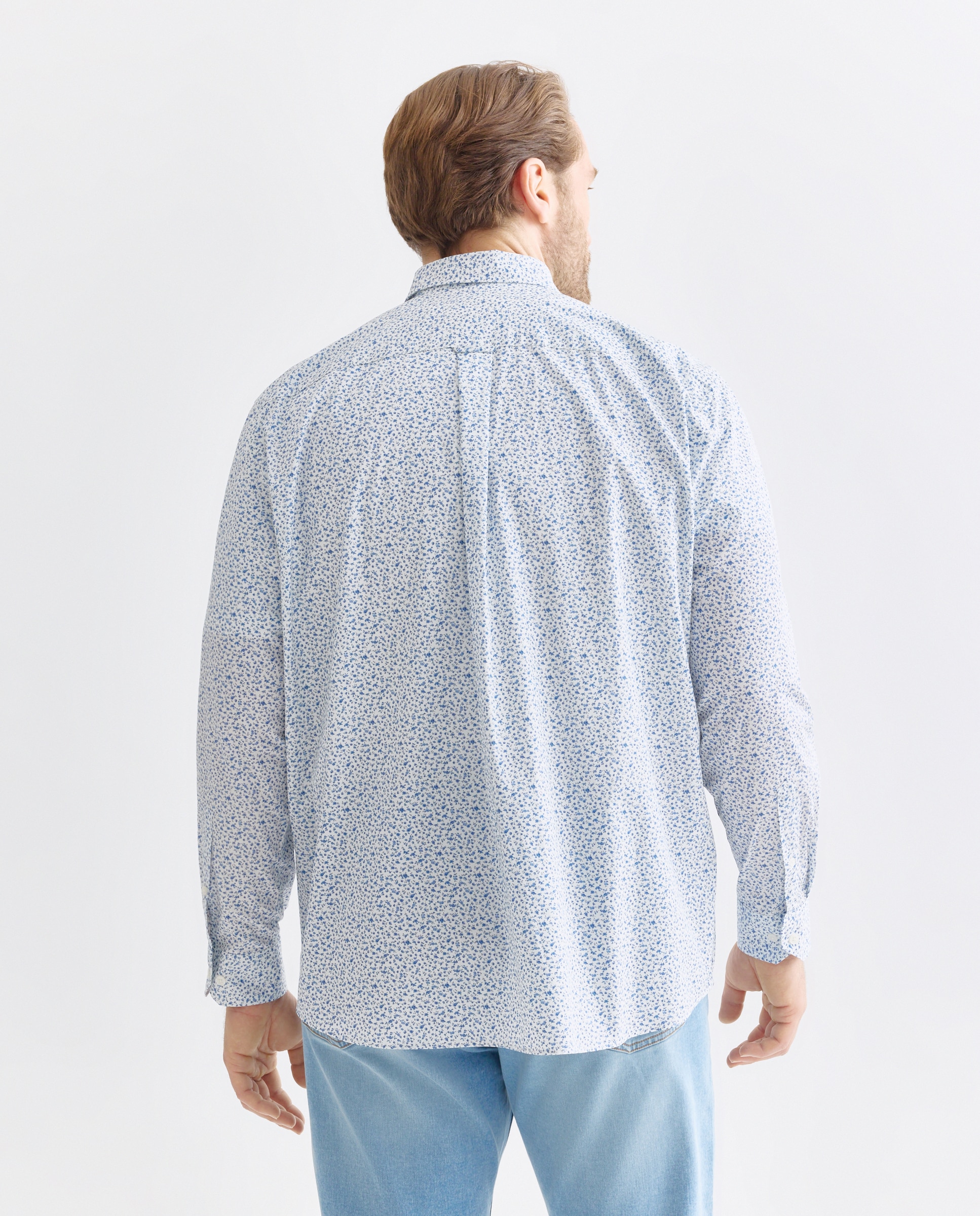 Camisa Casual Tamanhos Grandes de Popelina com Micro Estampado Classic Fit 400 Azul-3