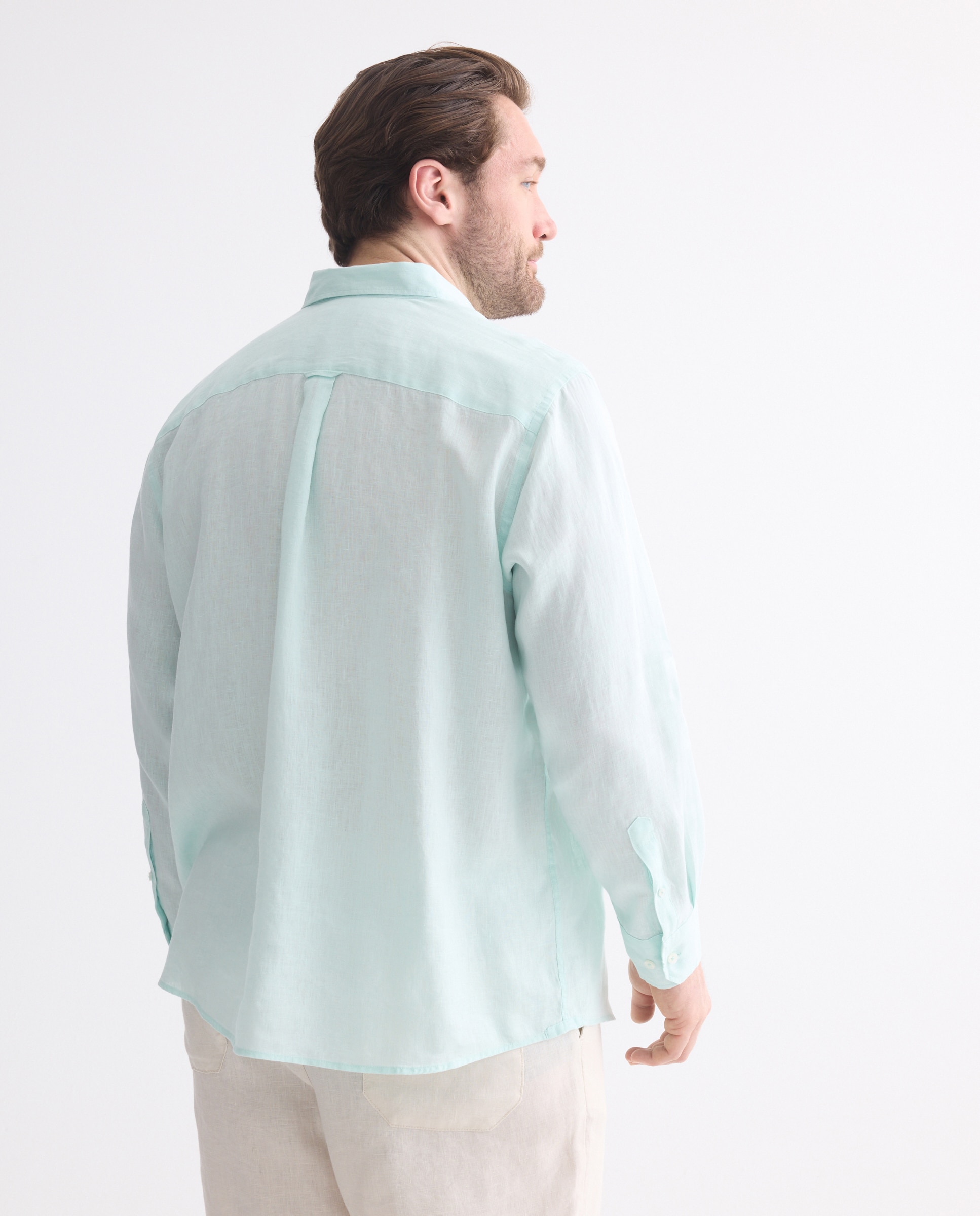 Camisa Casual Tamanhos Grandes 100% Linho Classic Fit com Manga Comprida Rosa-claro-3