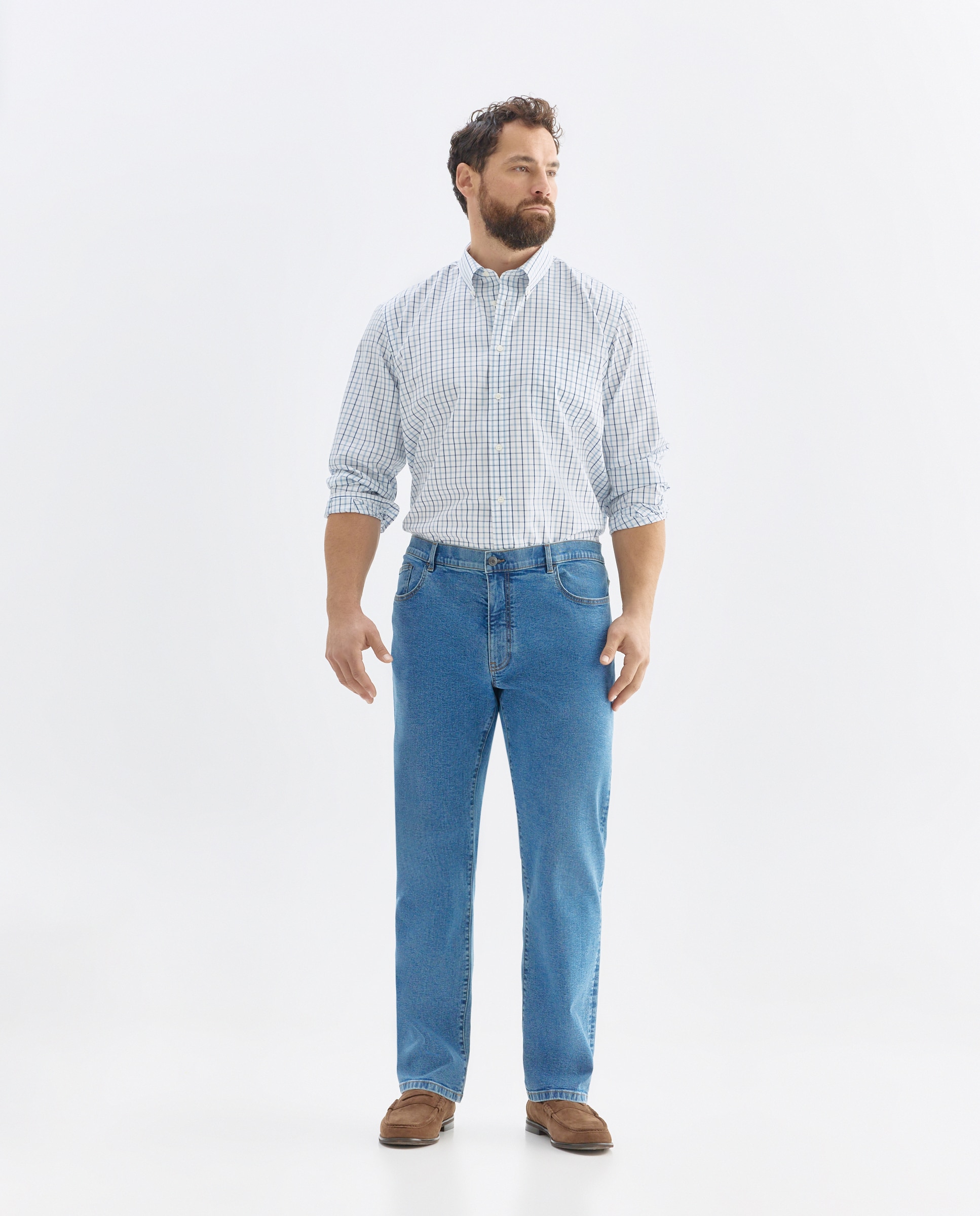 Camisa Casual de Manga Comprida Tamanhos Grandes Azul-claro-2