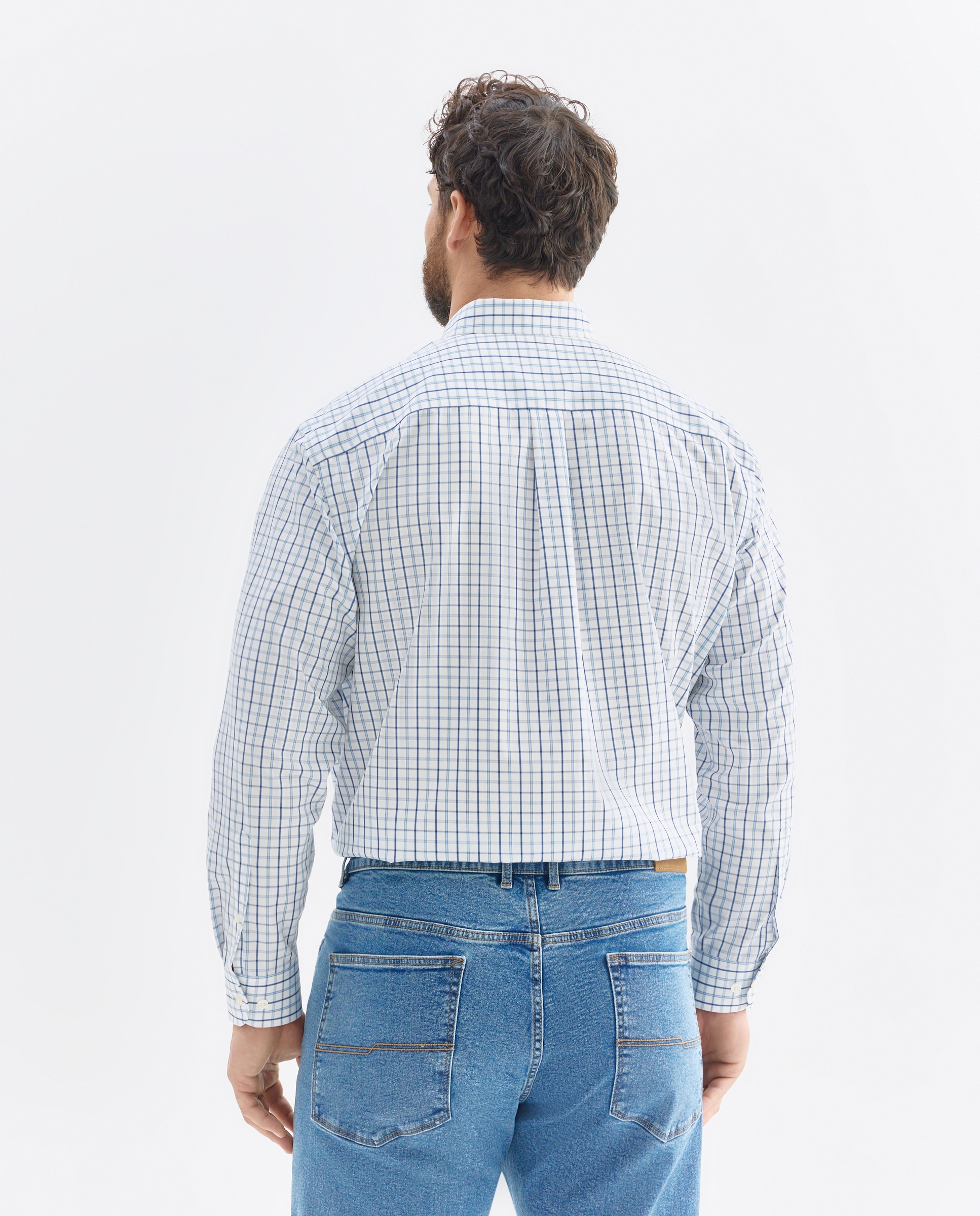 Camisa Casual de Manga Comprida Tamanhos Grandes Azul-claro-3