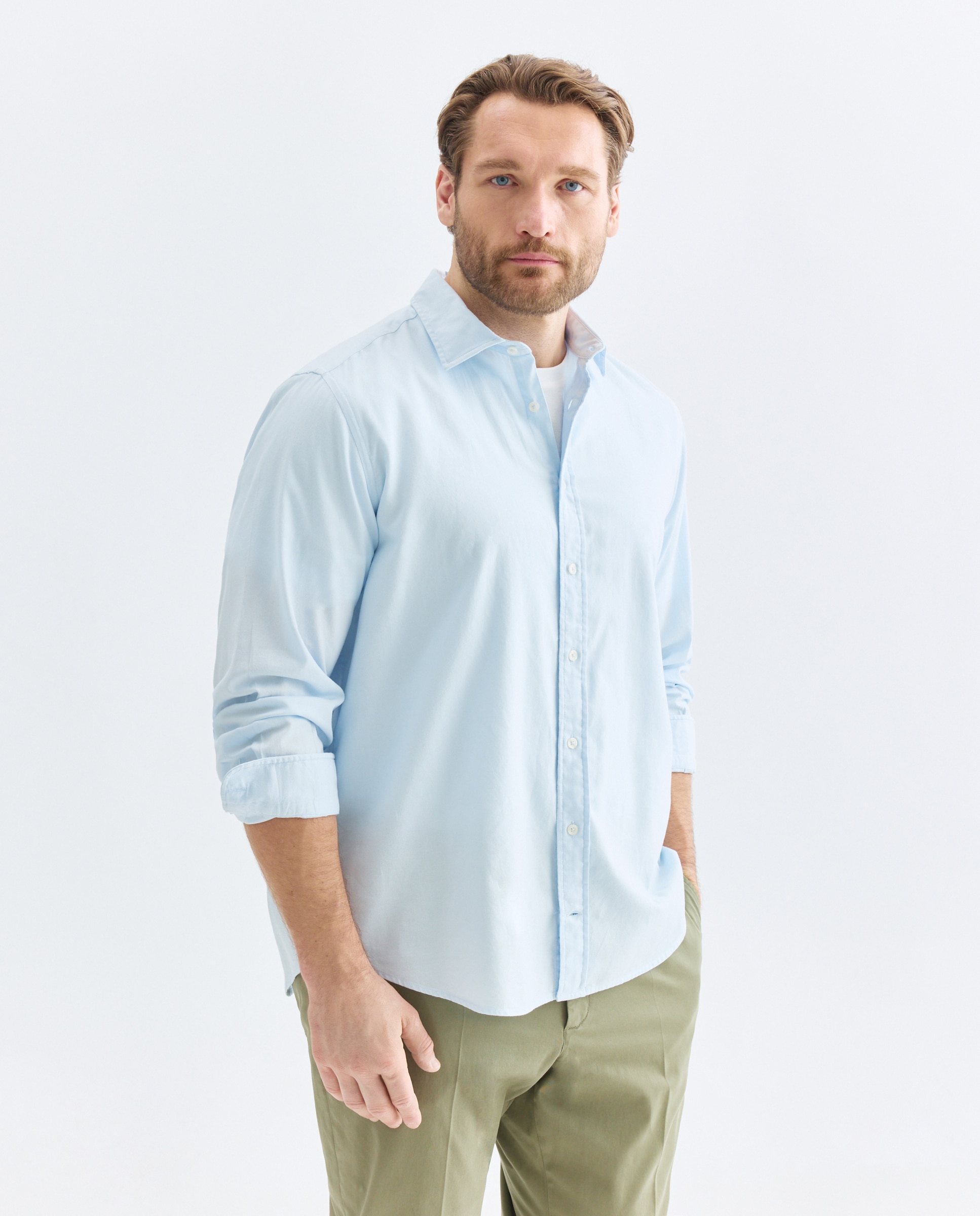 Camisa Casual de Manga Comprida Azul-claro-1