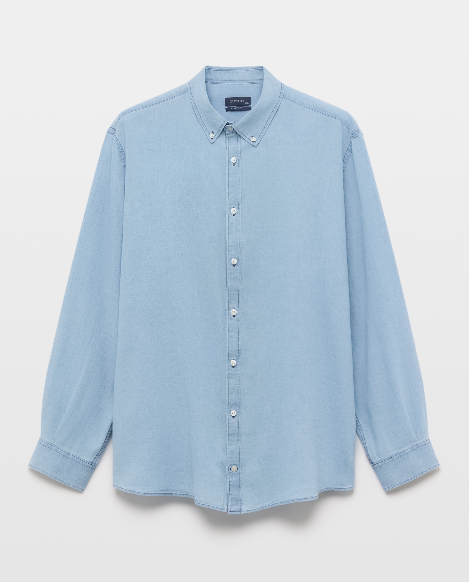 Camisa Tamanhos Grandes Denim Look de Algodão e Linho com Manga Comprida Azul-marinho-4