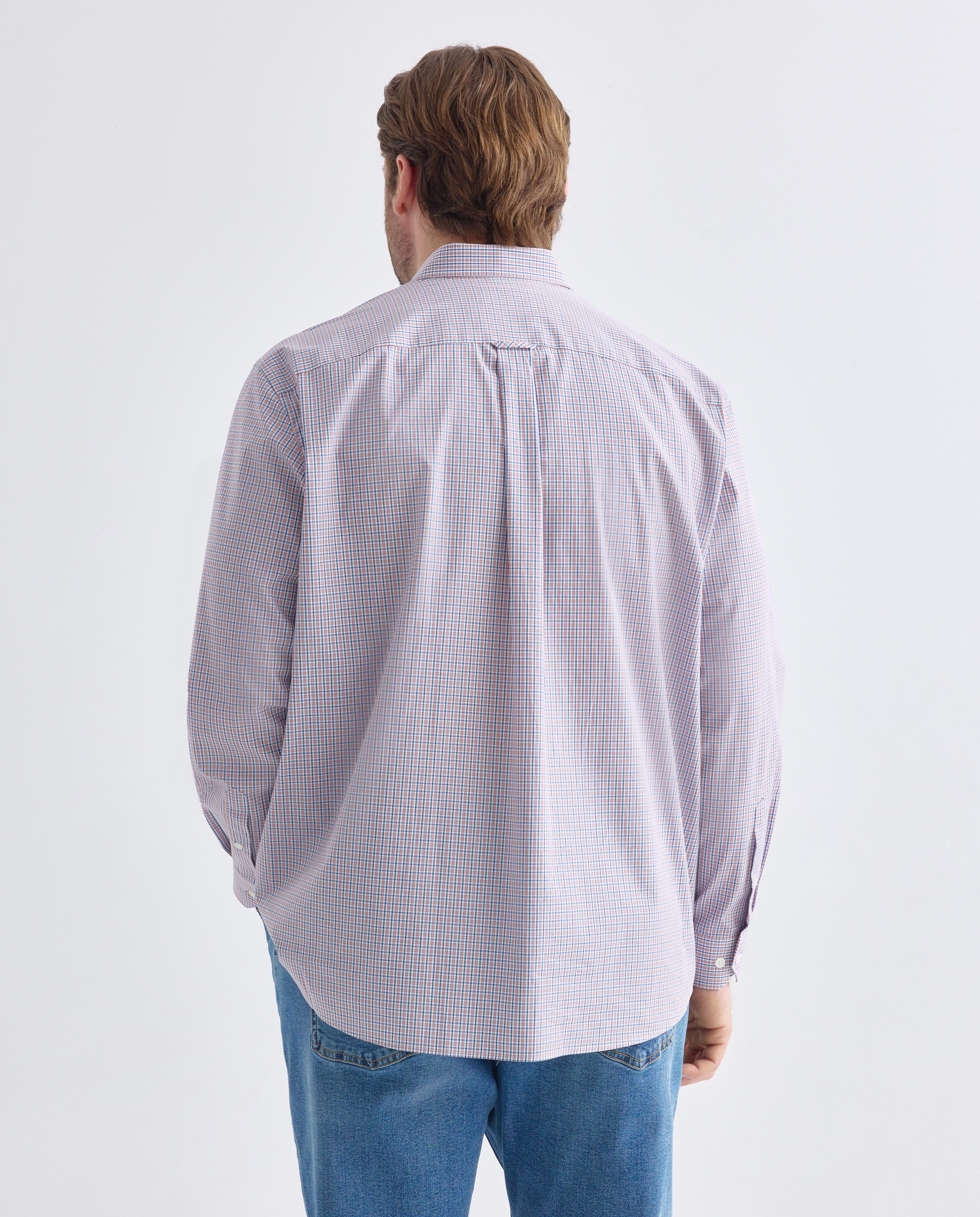 Camisa classic fit de cuadros con perfilería roja de algodón stretch de hombre - Dustin - Rojo Rojo-2