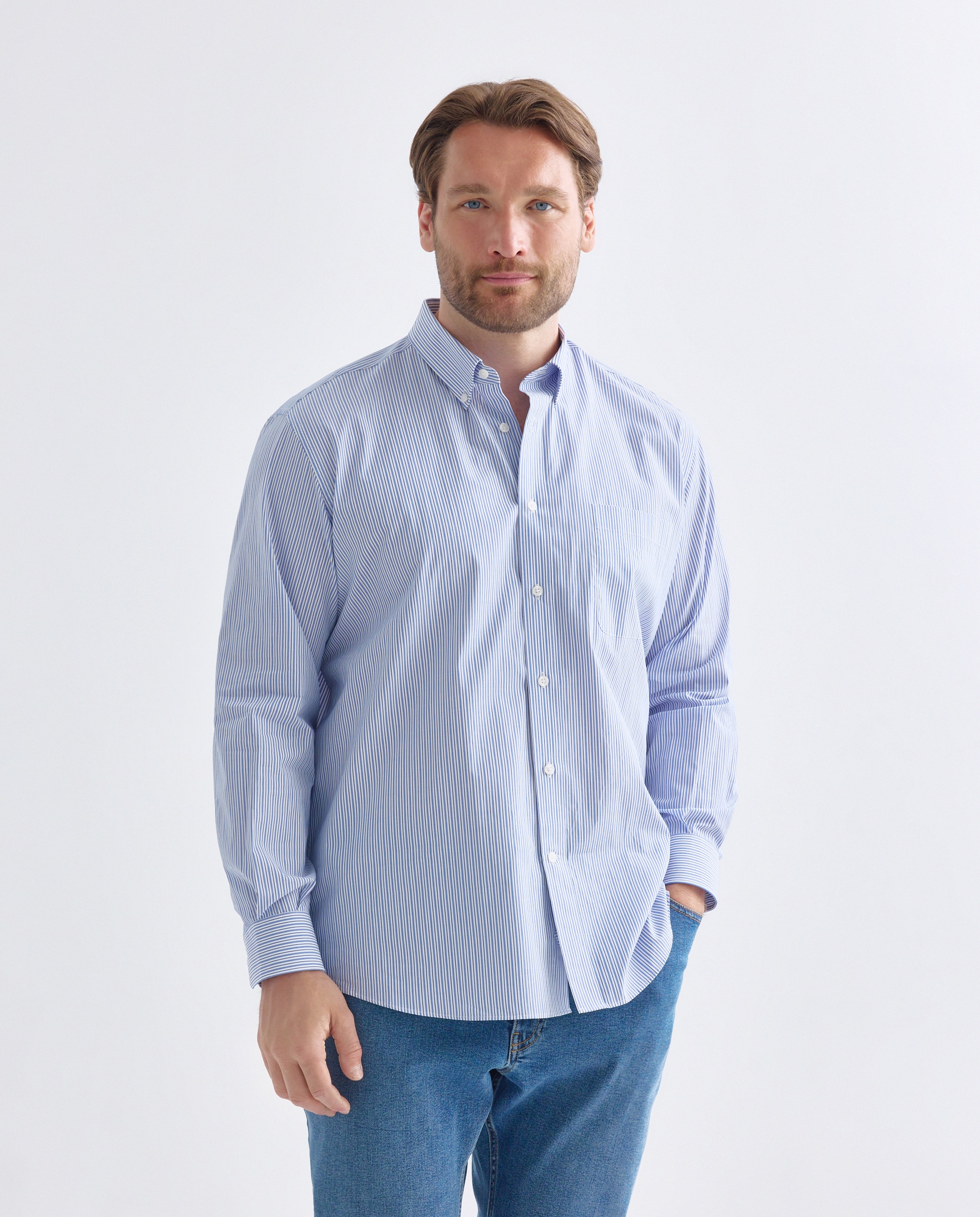 Imagen 1 de Camisa de algodón stretch de popelín de rayas bicolor. - Dustin - Azul Azul
