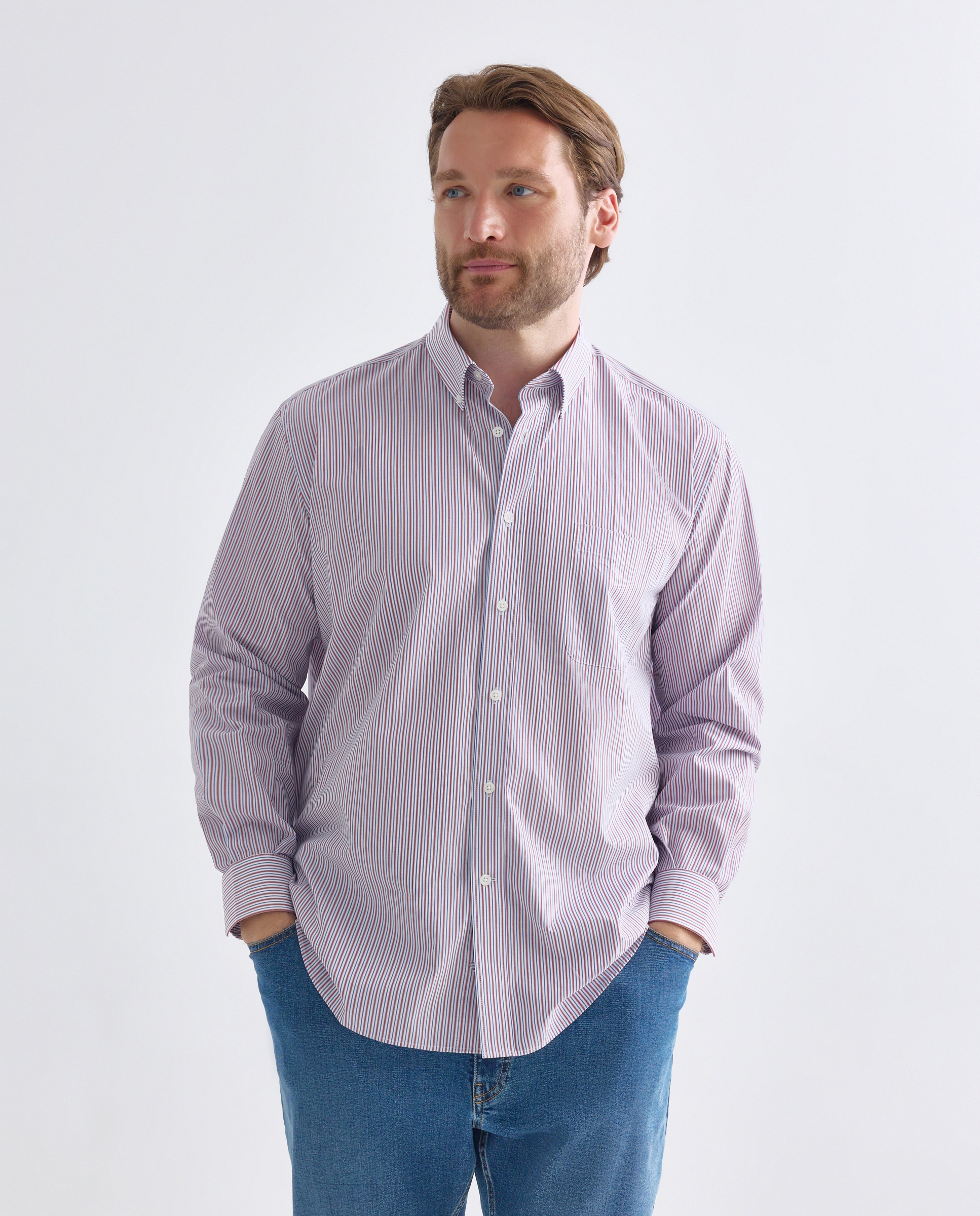 Imagen 1 de Camisa de algodón stretch de popelín de rayas bicolor. - Dustin - Rojo Rojo