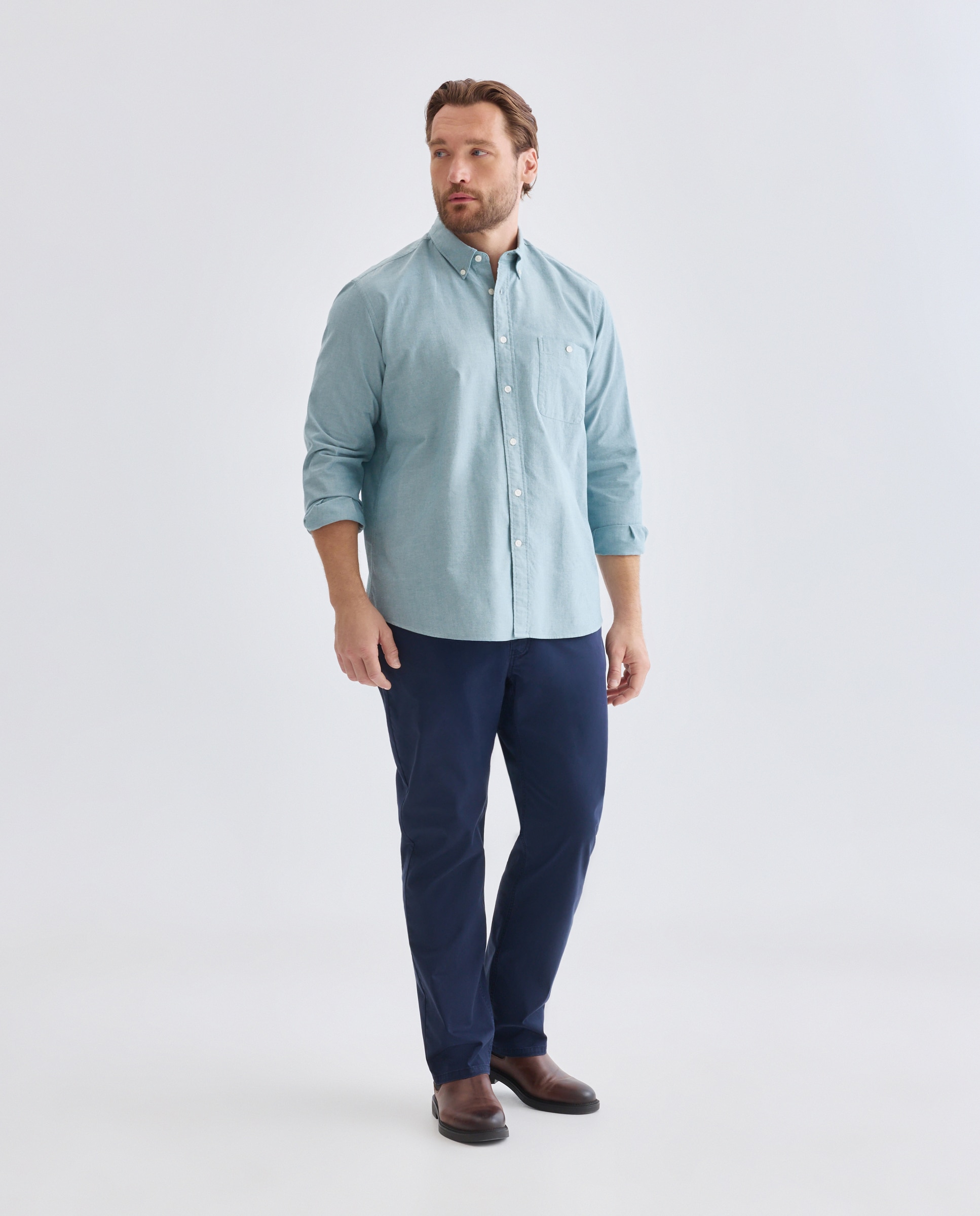 Camisa Oxford Desportiva Lisa Classic Fit Verde Água-2