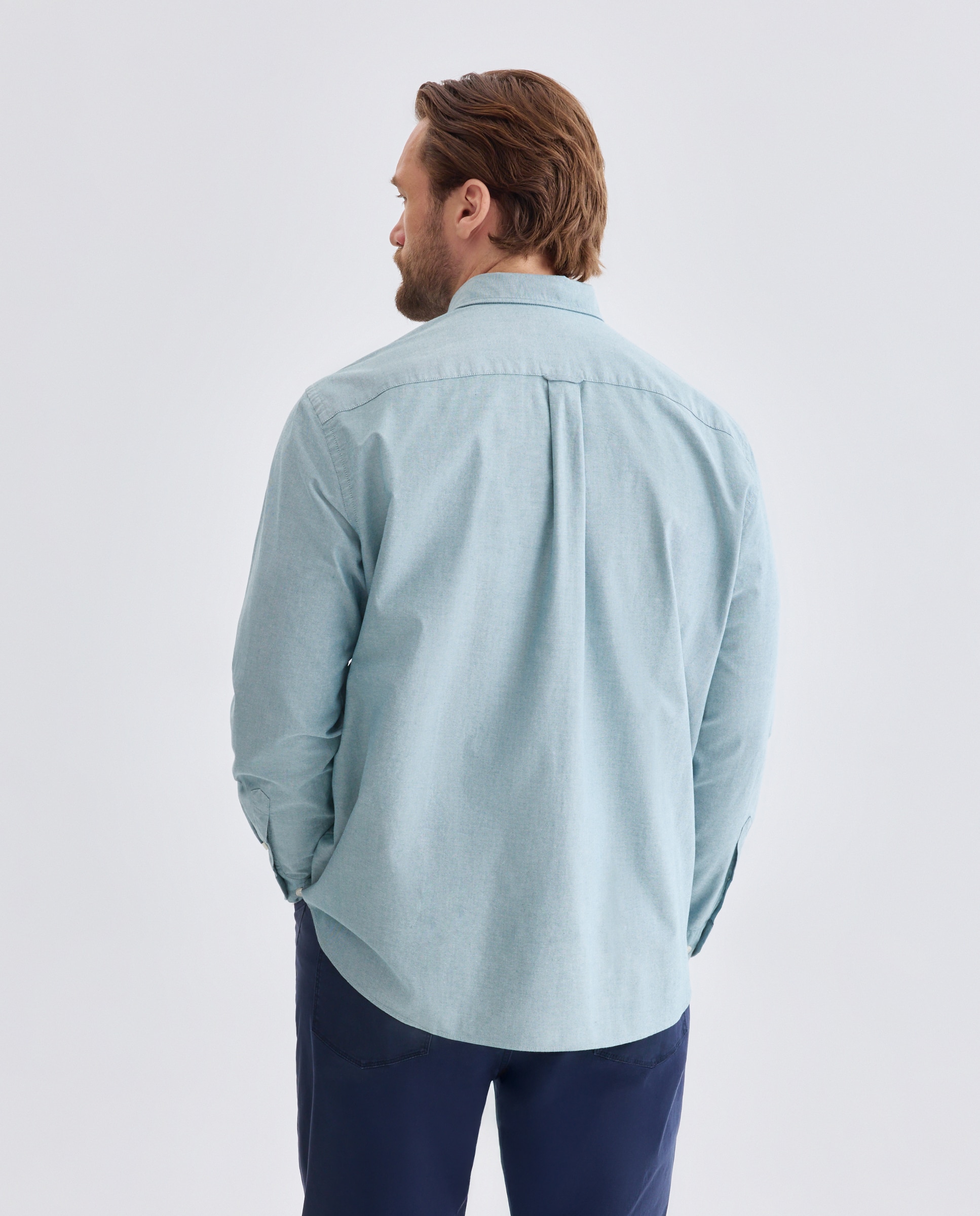 Camisa Oxford Desportiva Lisa Classic Fit Verde Água-3