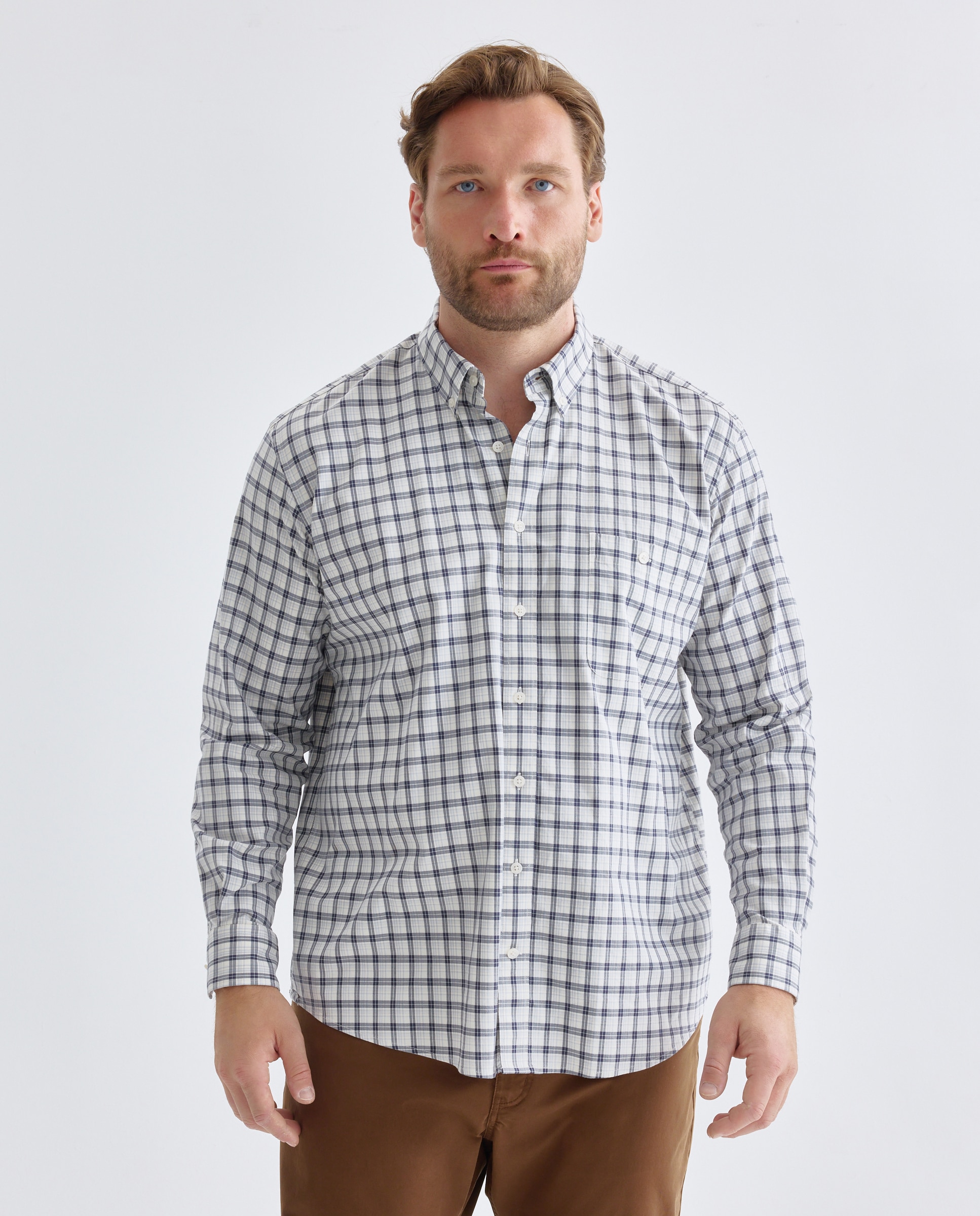 Camisa de twill algodón stretch de cuadro colección. - Dustin - Azul marino Azul marino-1