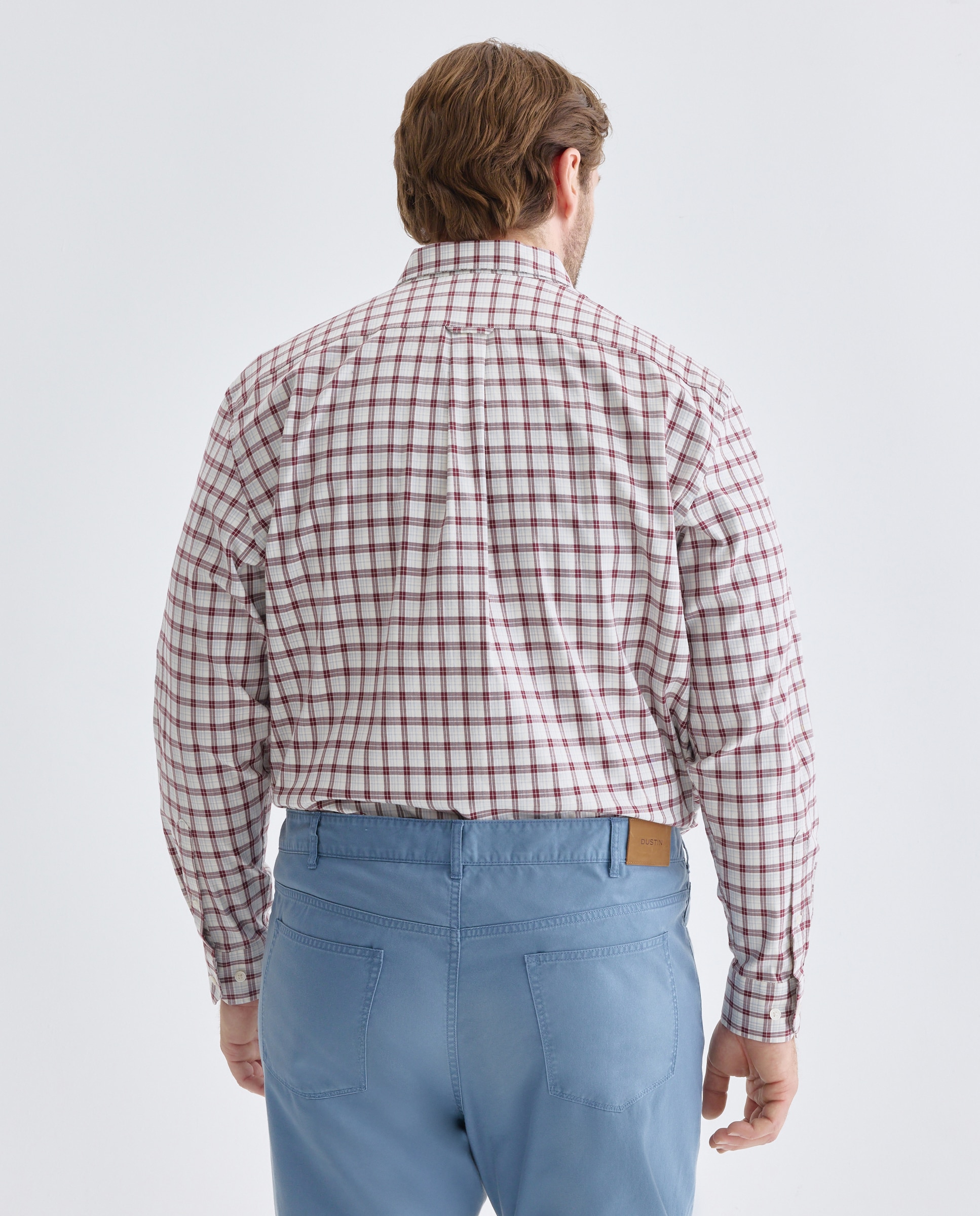 Camisa em Sarja de Algodão Stretch aos Quadrados de Coleção Bordeaux-3