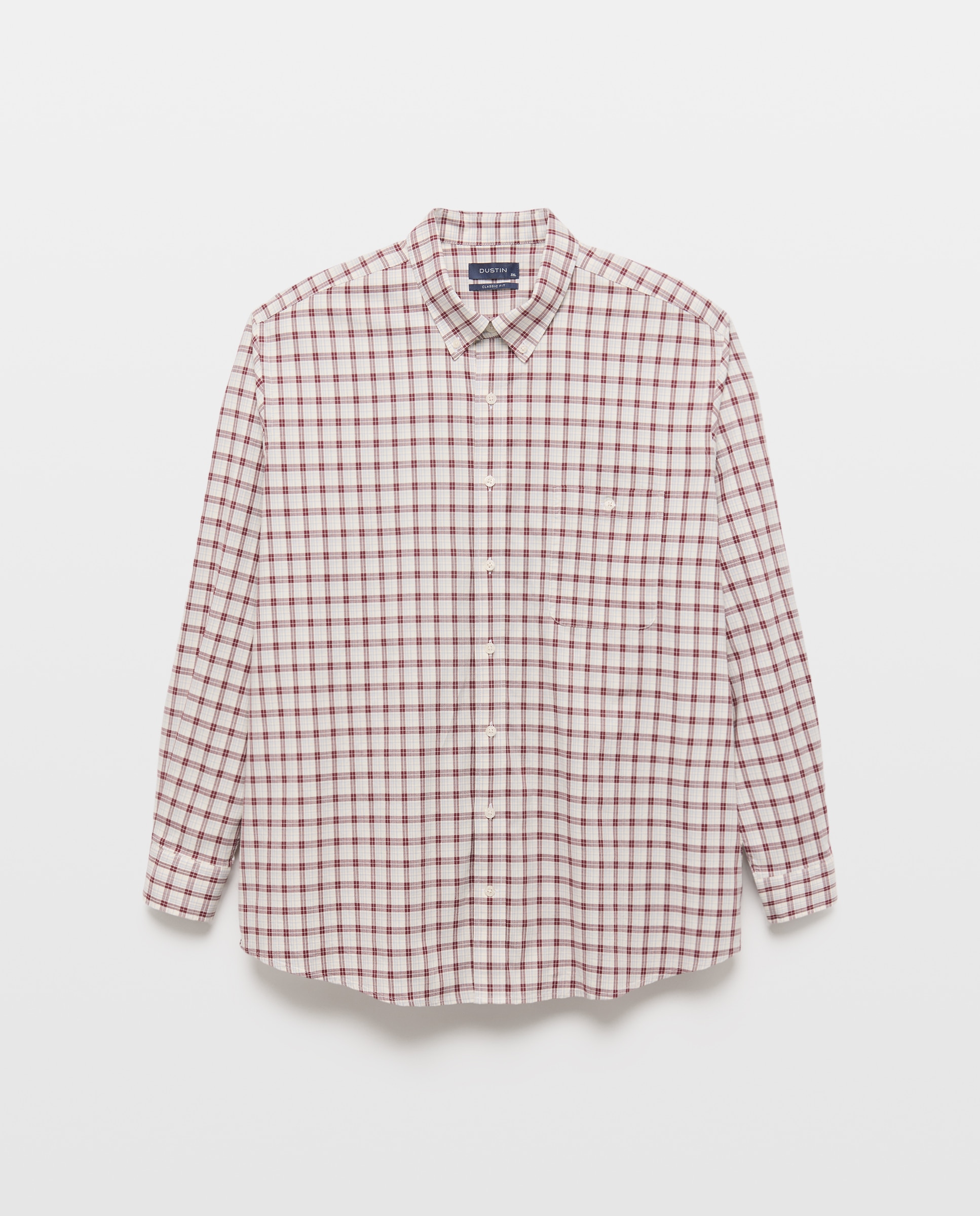 Camisa em Sarja de Algodão Stretch aos Quadrados de Coleção Bordeaux-4