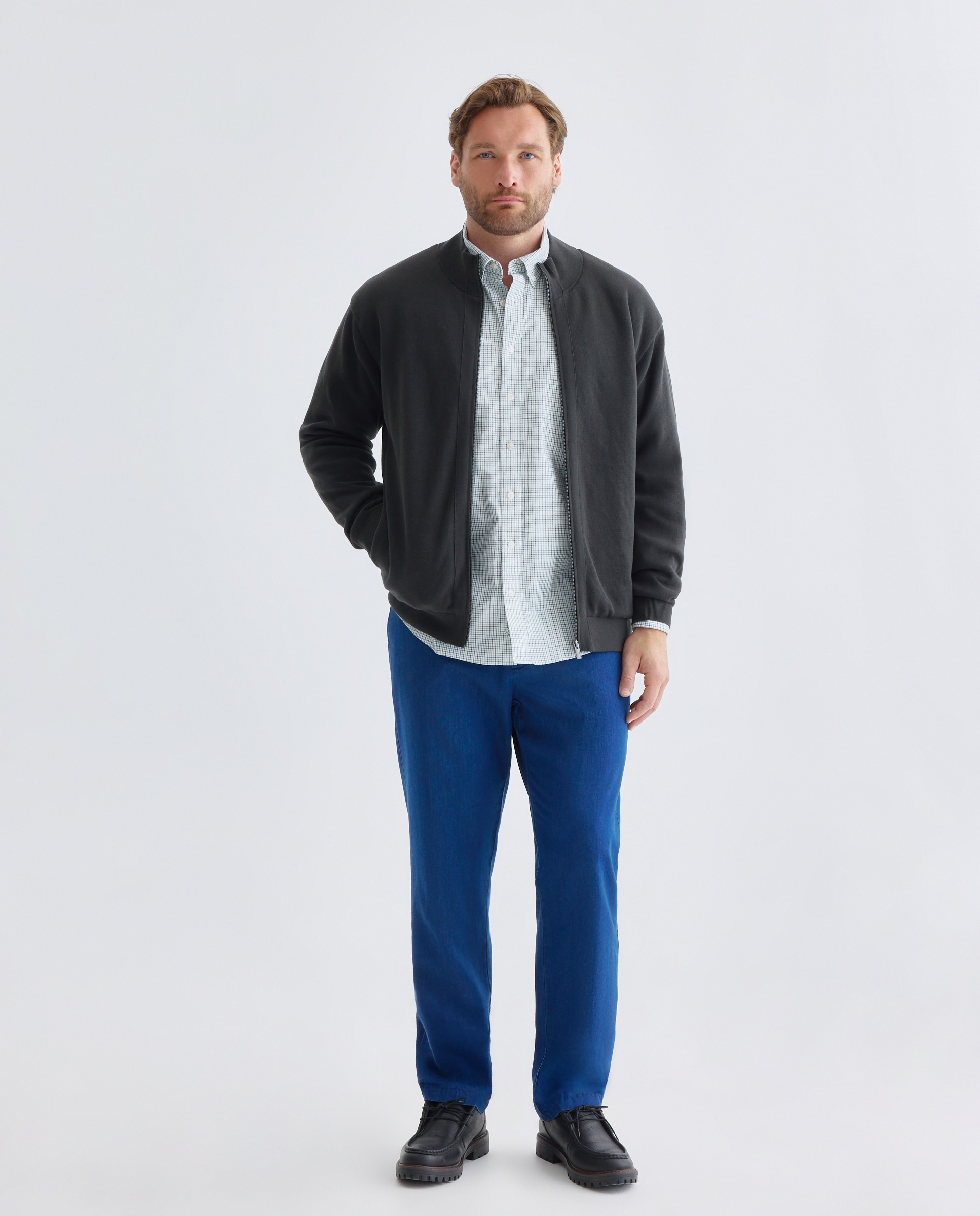 Camisa em Sarja de Algodão Stretch aos Quadrados com Perfil Verde-2