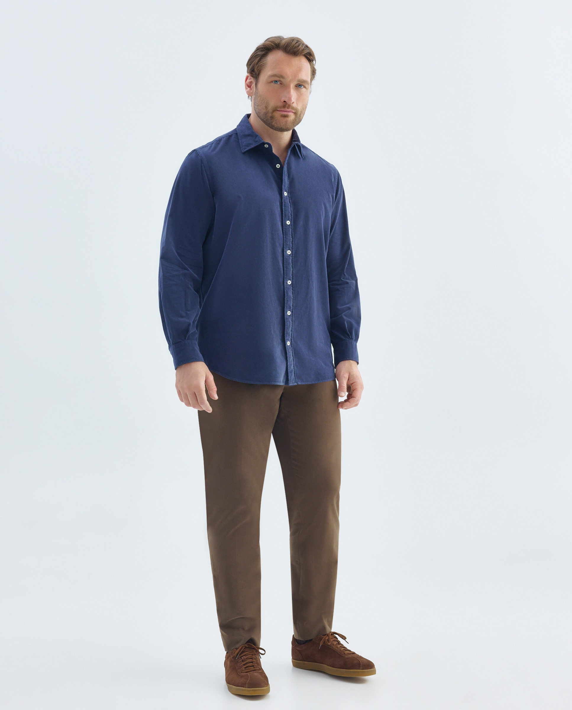Camisa Casual de Ganga com Manga Comprida Azul-índigo-2