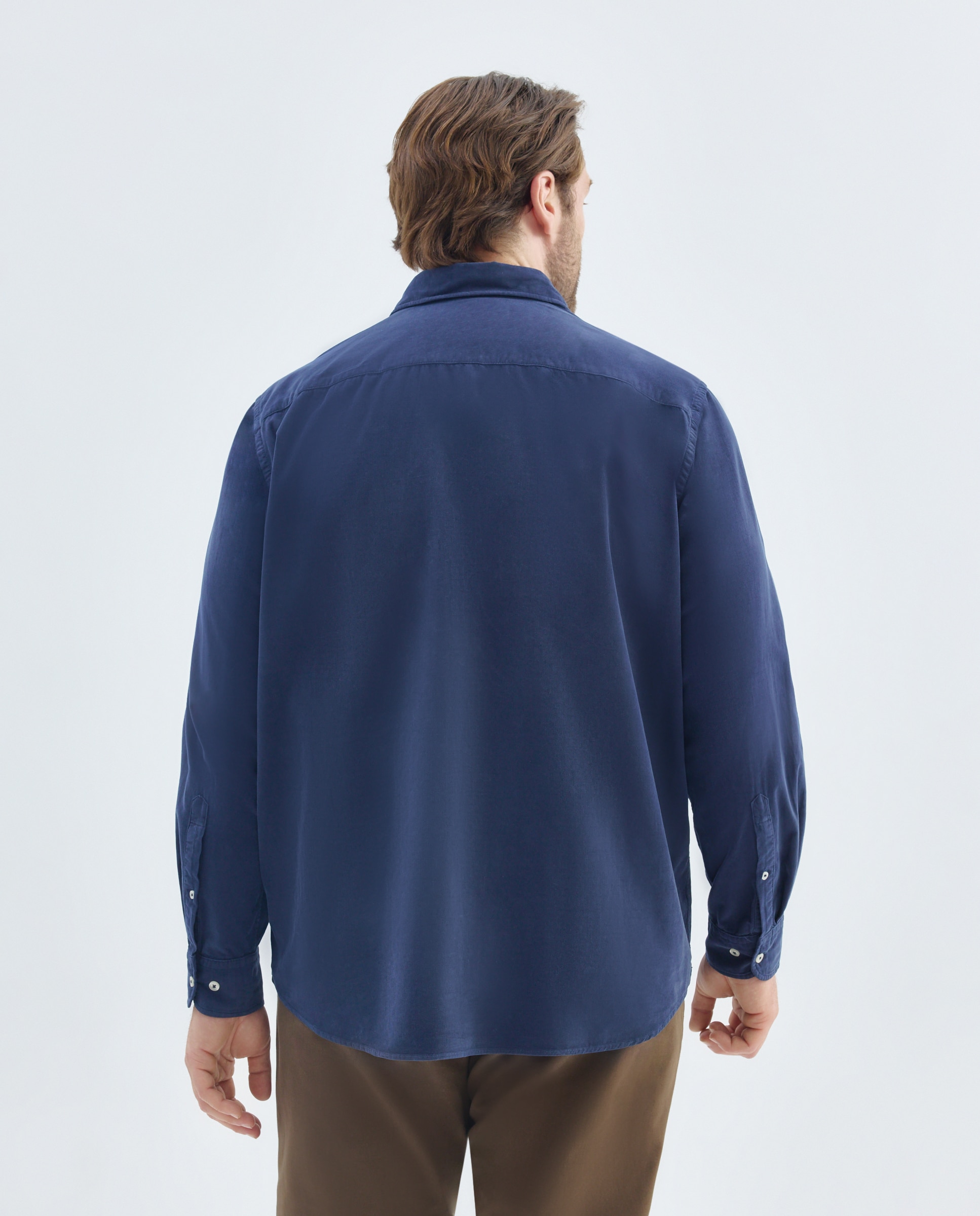 Camisa Casual de Ganga com Manga Comprida Azul-índigo-3