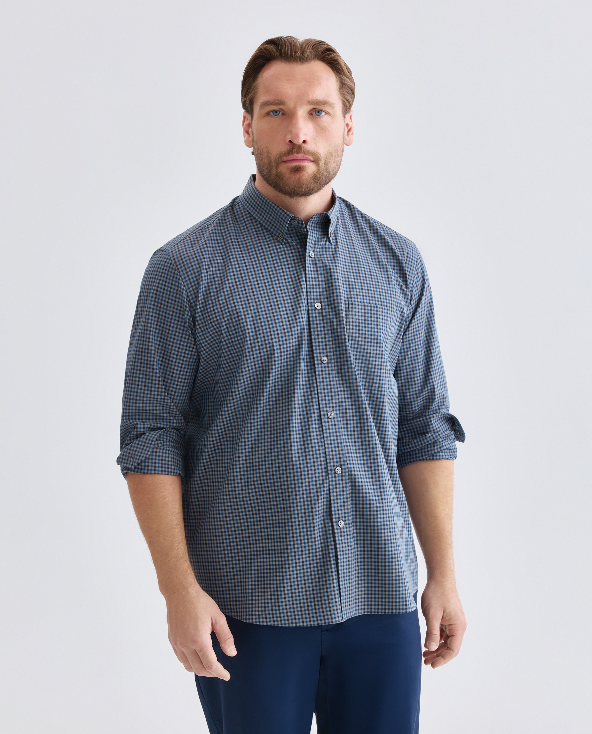 Imagem 0 de Camisa de Algodão Stretch de Popelina aos Quadrados.