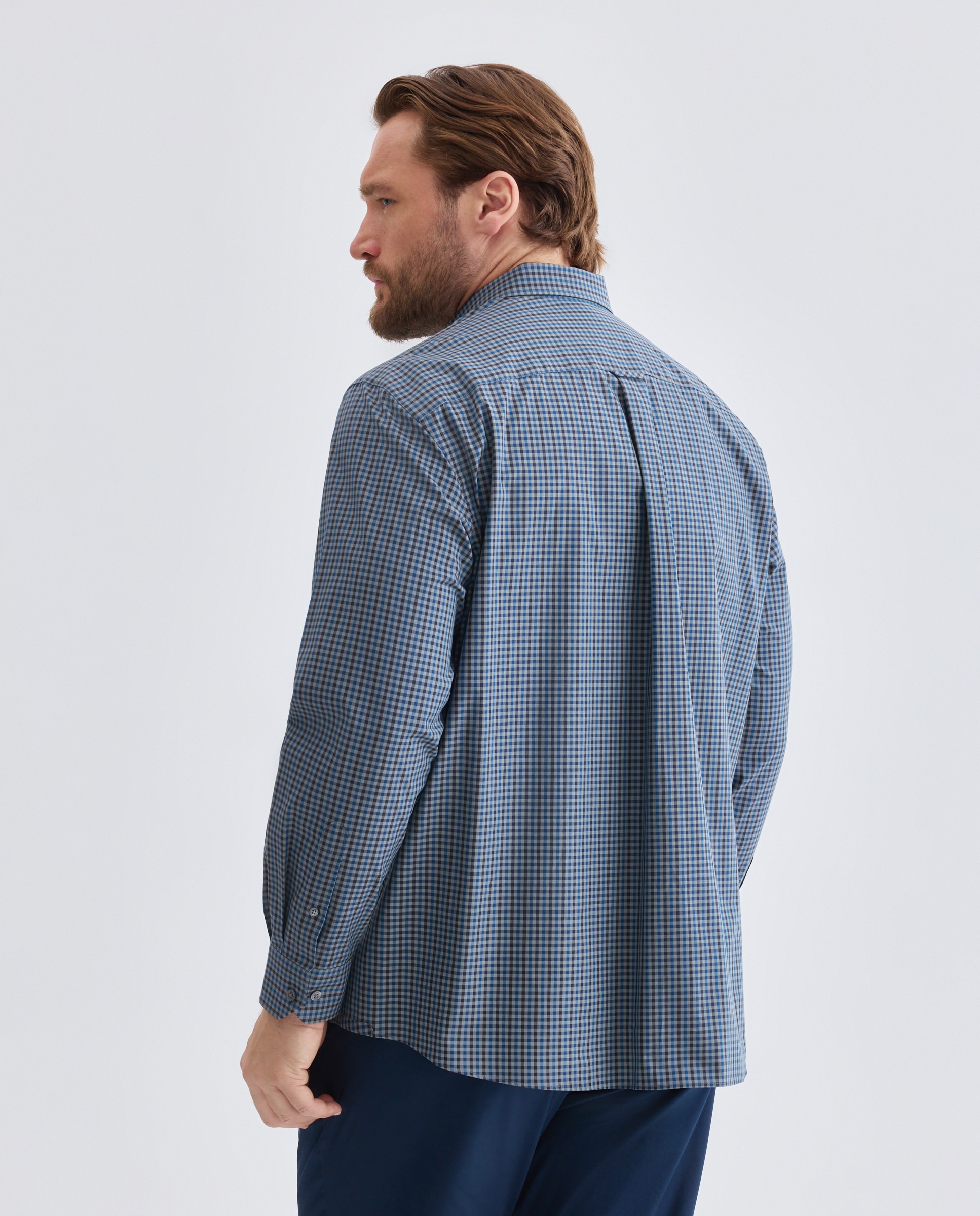 Camisa de Algodão Stretch de Popelina aos Quadrados. Cinzento-escuro-3