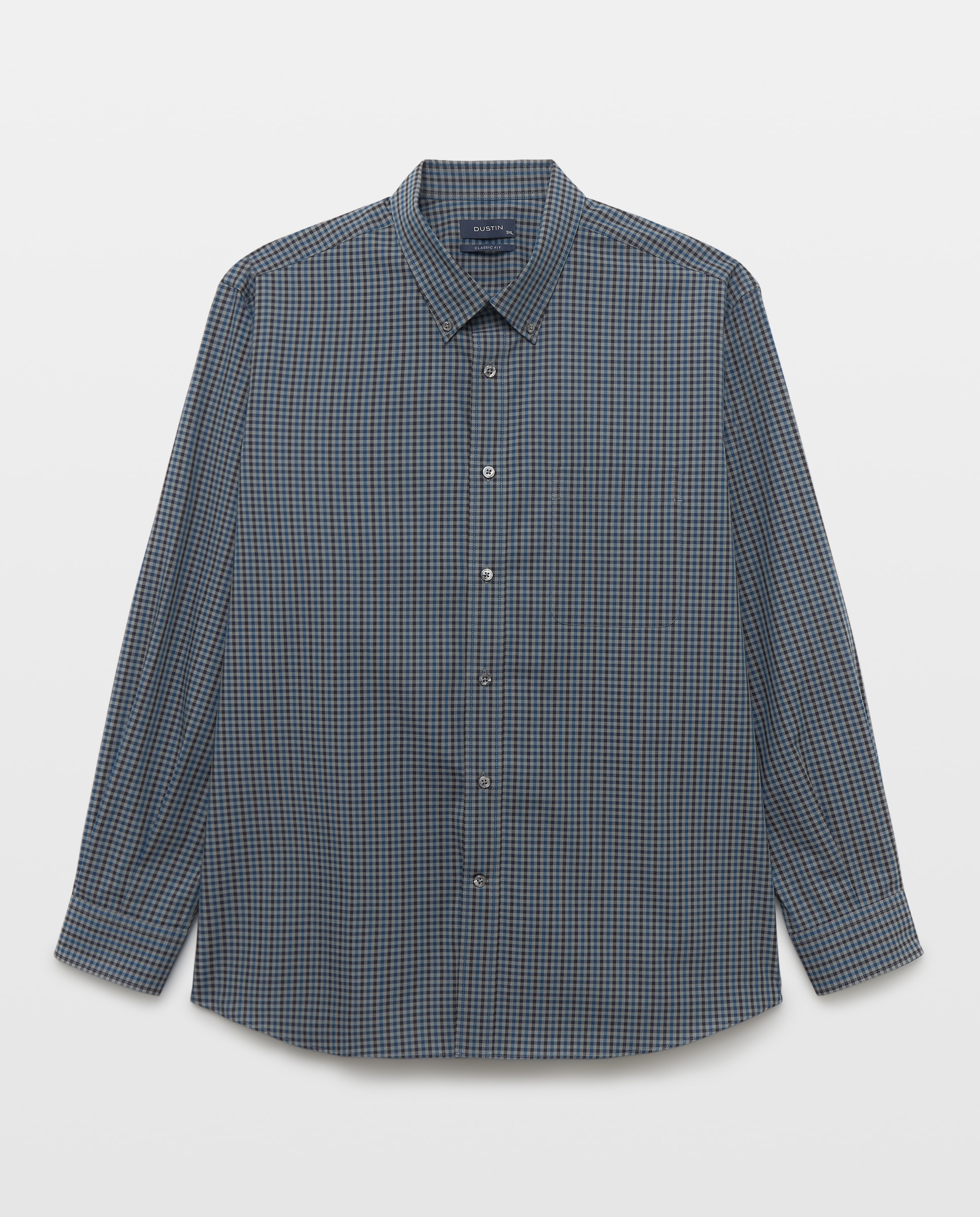 Camisa de Algodão Stretch de Popelina aos Quadrados. Cinzento-escuro-4
