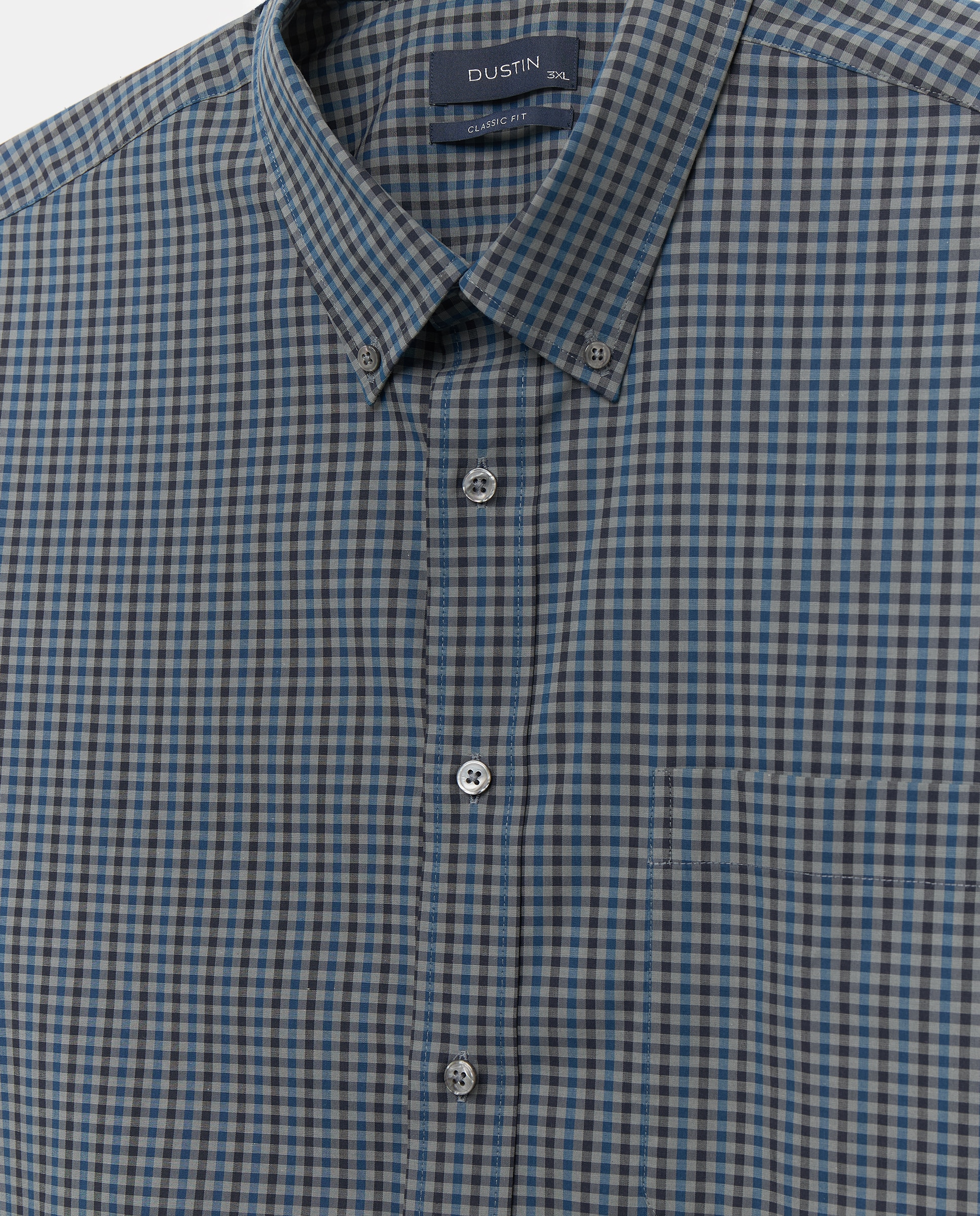 Camisa de Algodão Stretch de Popelina aos Quadrados. Cinzento-escuro-5