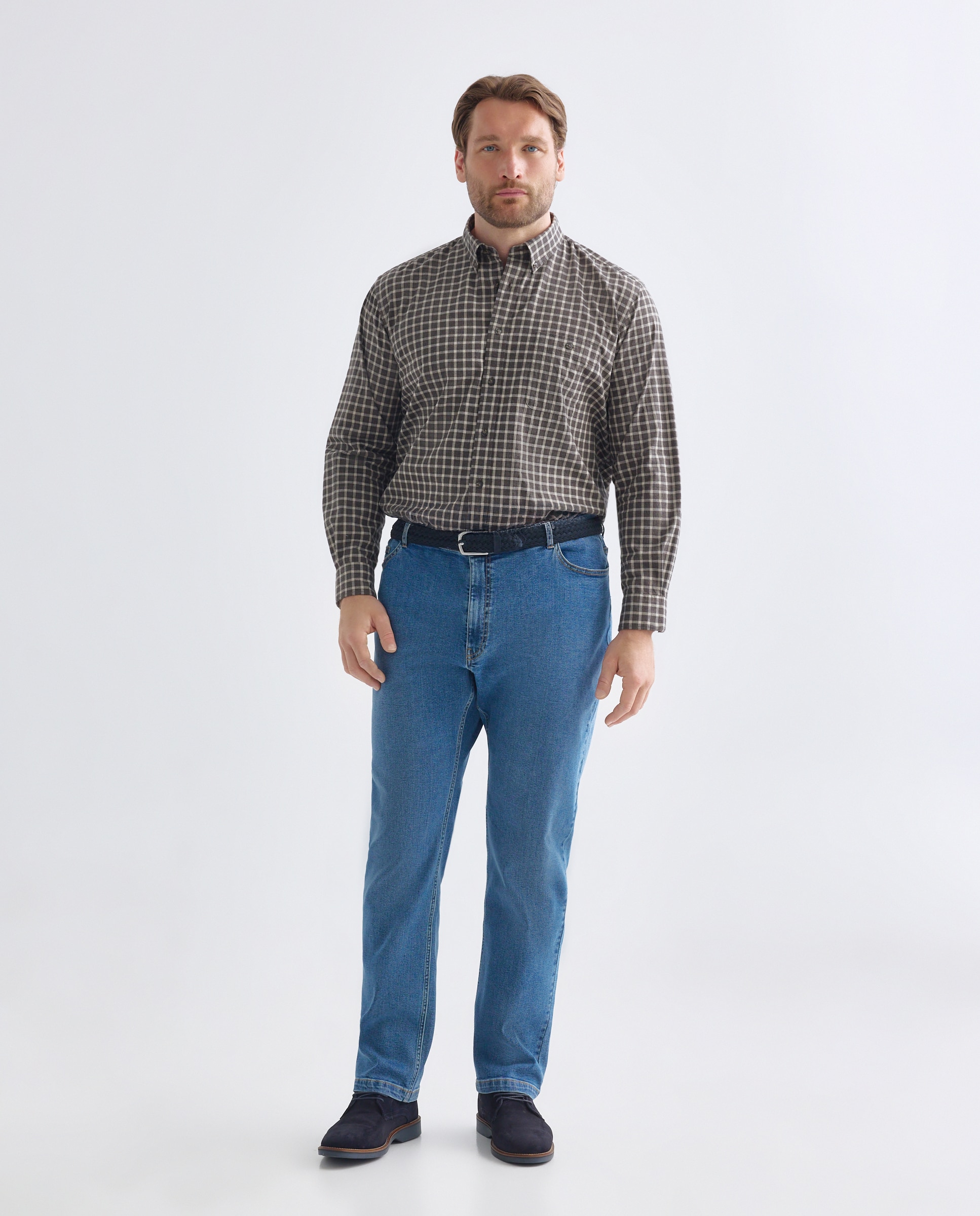 Camisa Casual Villela Tamanhos Grandes aos Quadrados com Fundo Colorido Castanho-2
