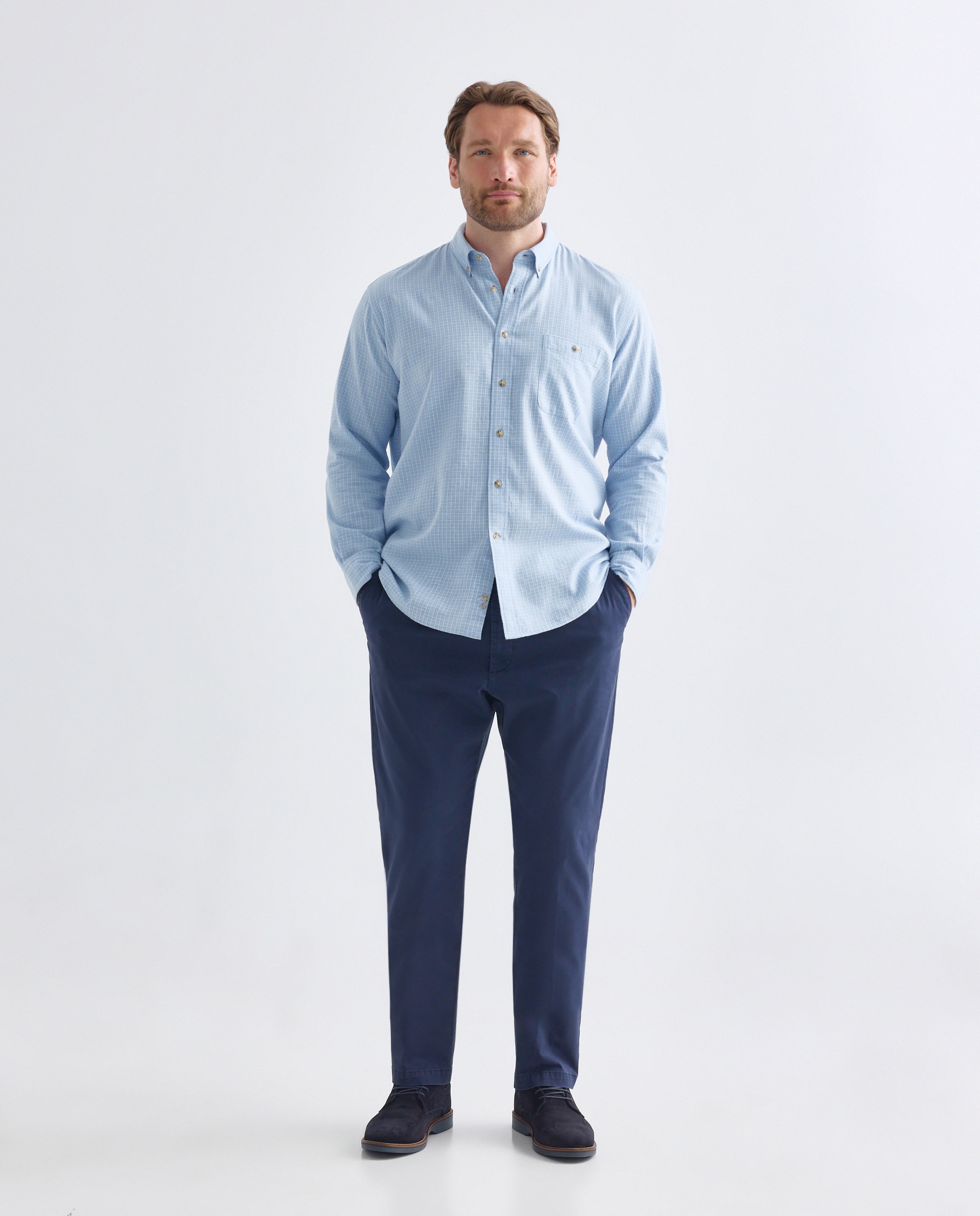 Camisa Casual Villela Tamanhos Grandes aos Quadrados Melange Azul-2