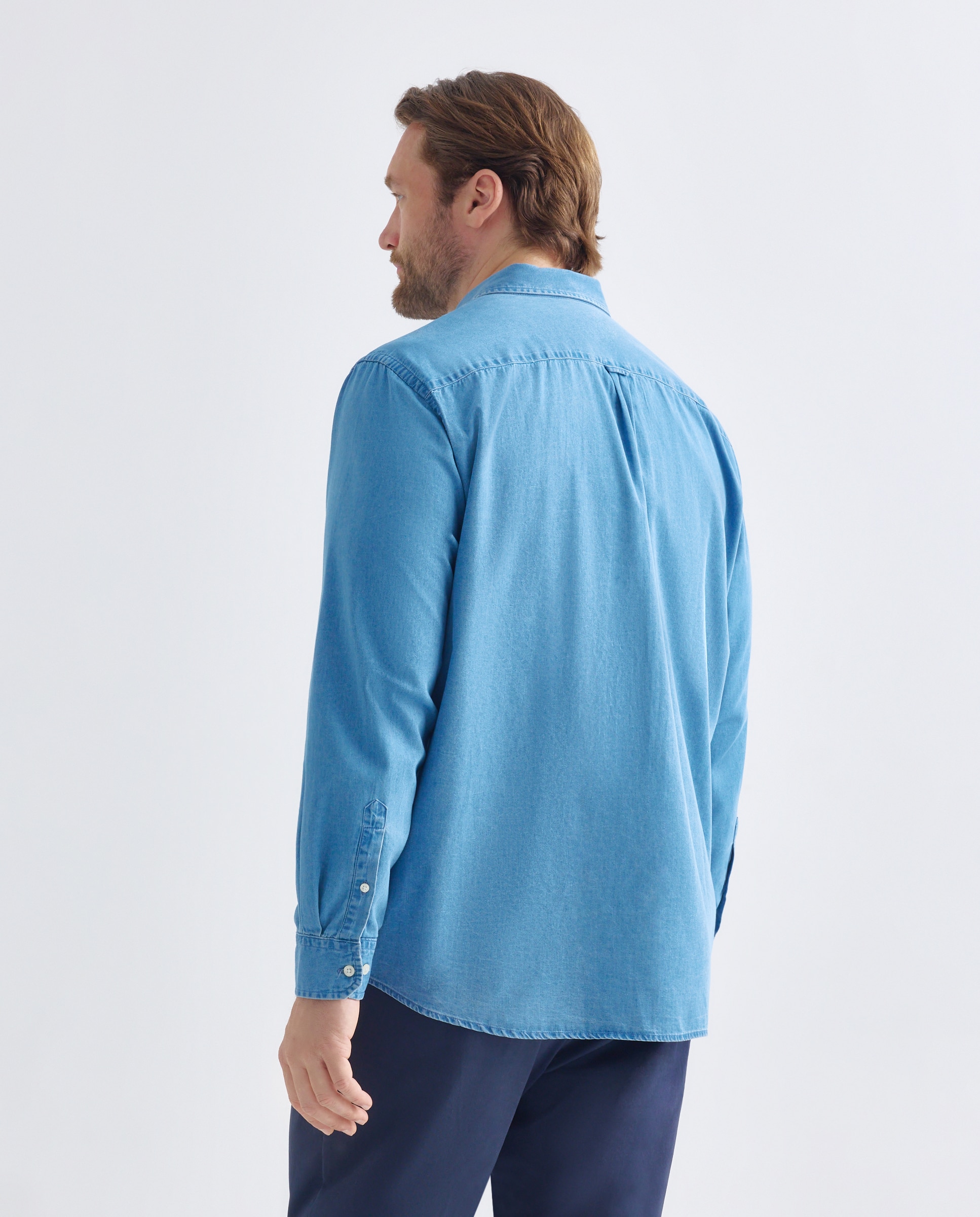Camisa de Ganga e Chambray Tamanhos Grandes com Manga Comprida Azul-marinho-3