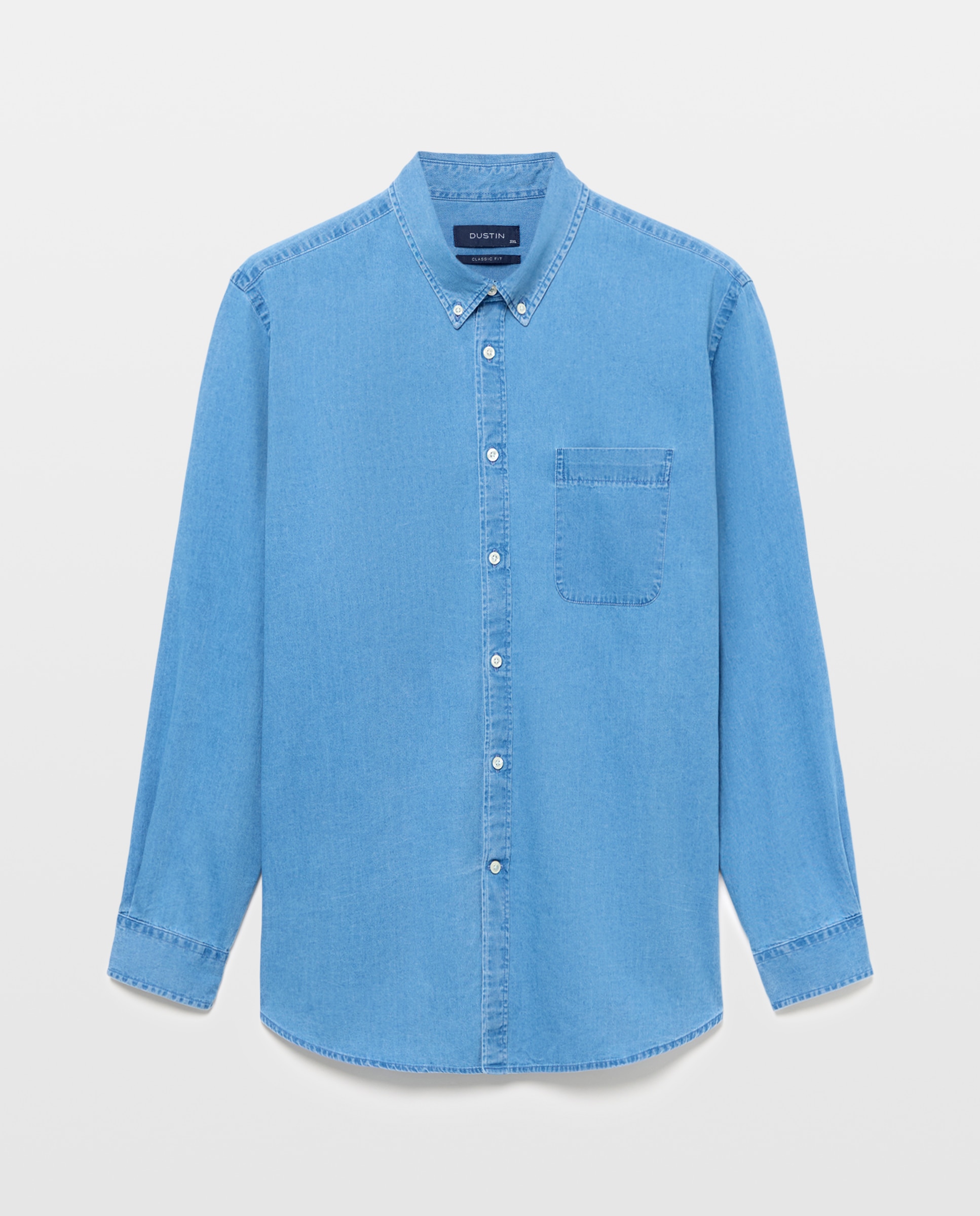 Camisa de Ganga e Chambray Tamanhos Grandes com Manga Comprida Azul-marinho-4