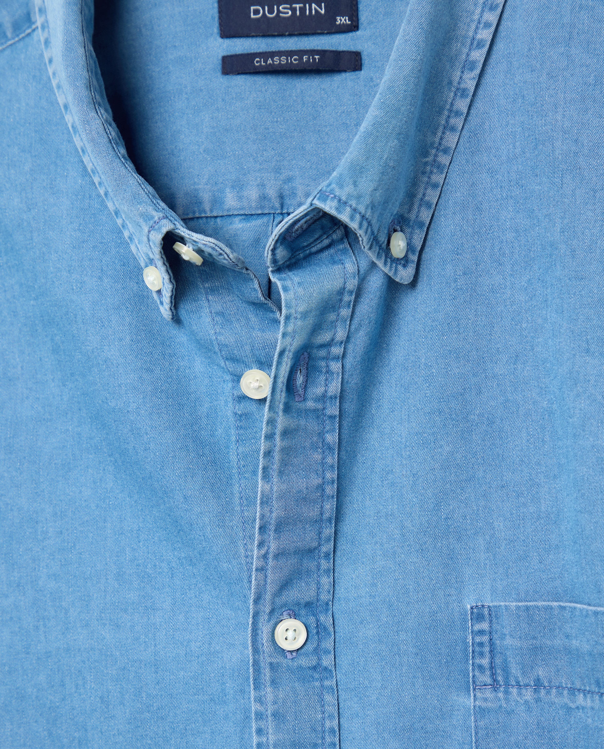 Camisa de Ganga e Chambray Tamanhos Grandes com Manga Comprida Azul-marinho-5