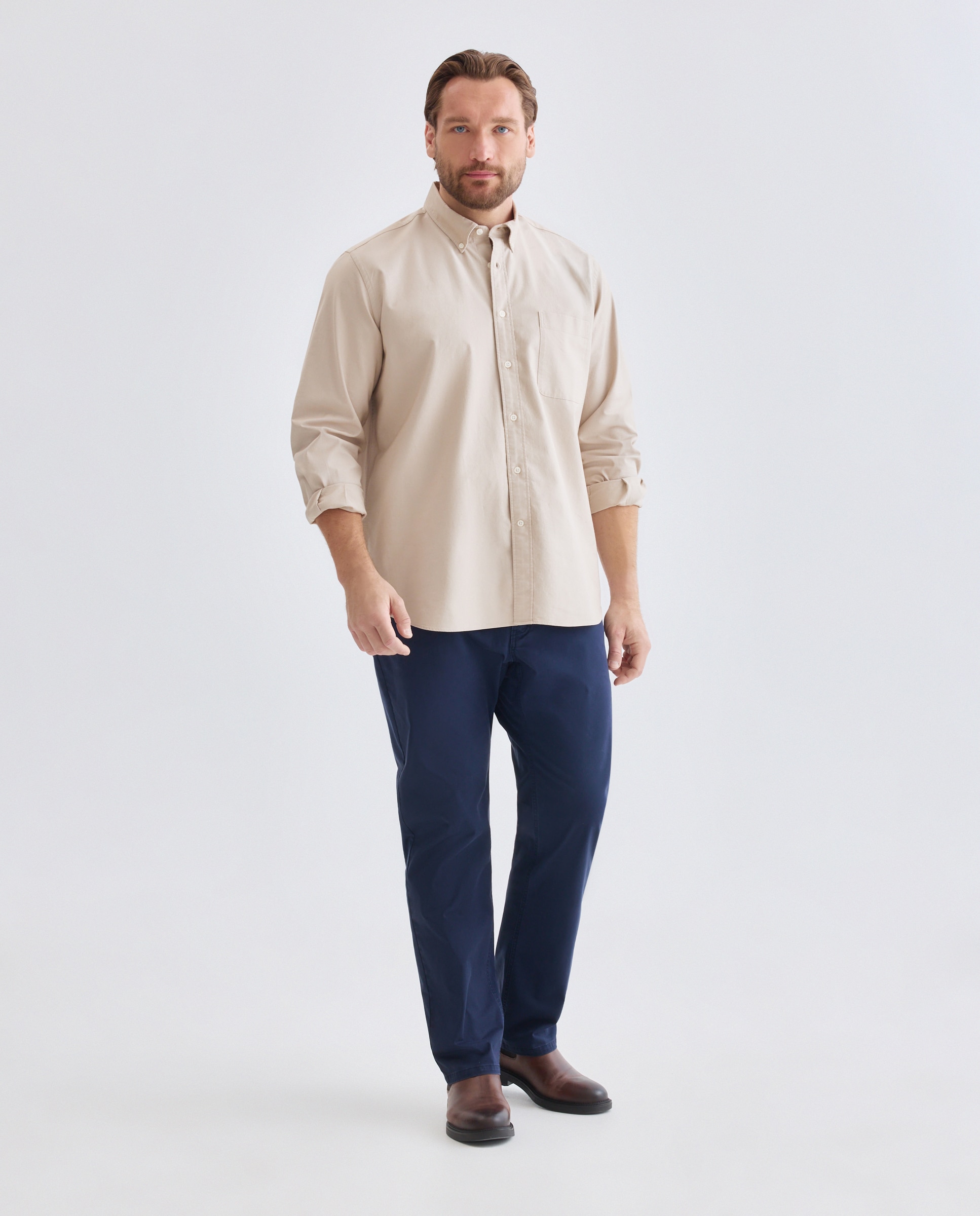 Camisa tallas grandes oxford stretch lisa regular fit. - Dustin - Beige Beige-2