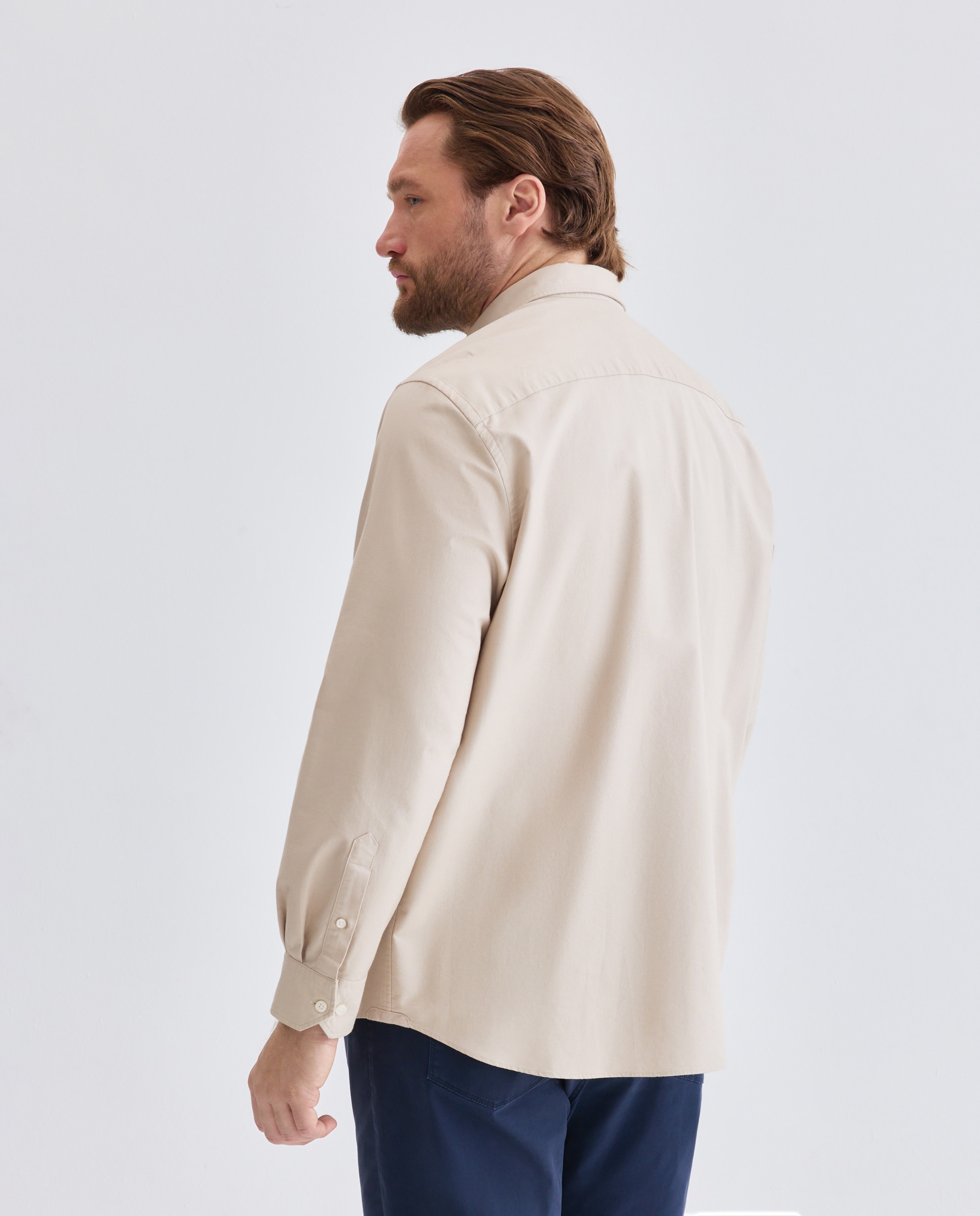 Camisa tallas grandes oxford stretch lisa regular fit. - Dustin - Beige Beige-3