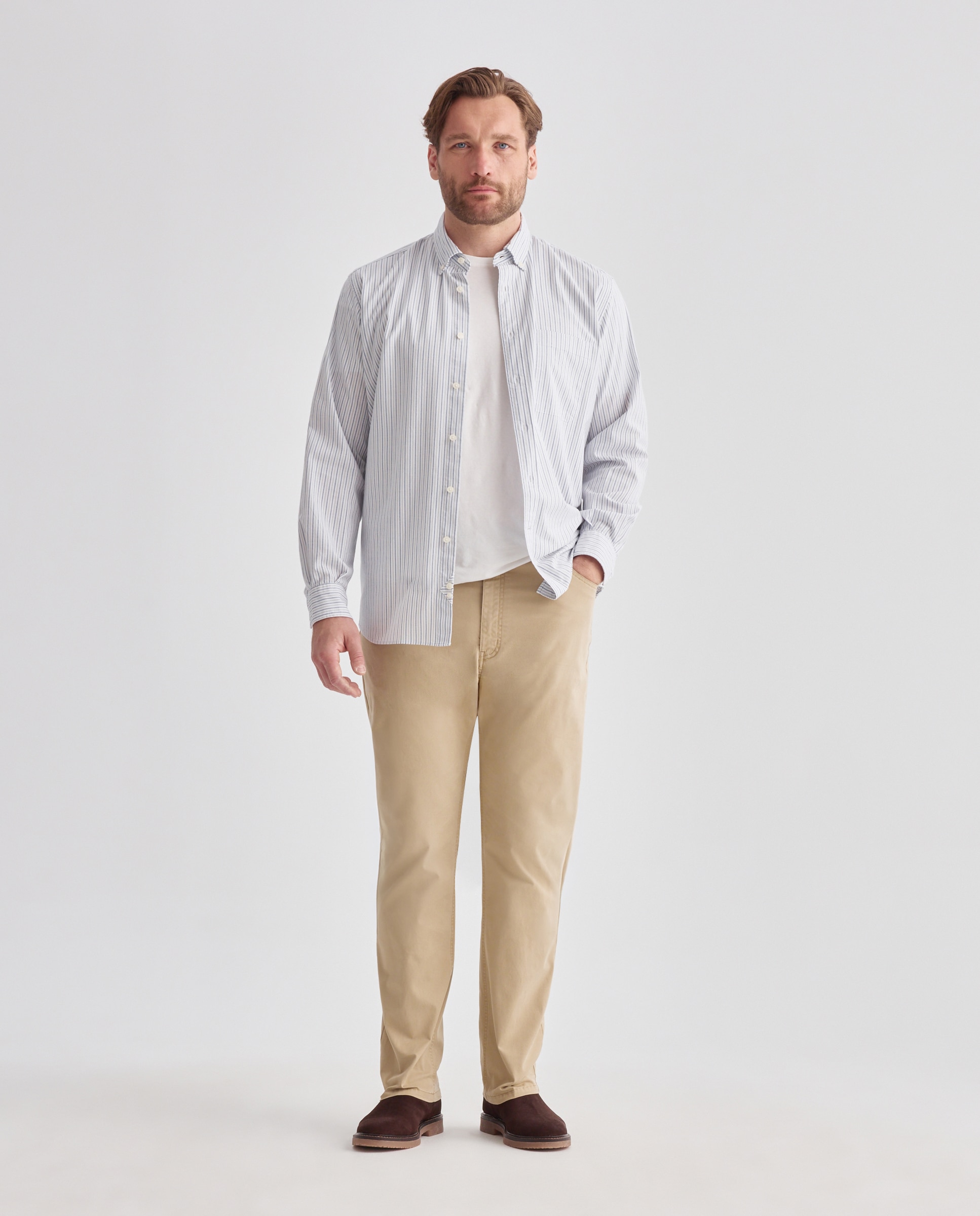 Camisa tallas grandes oxford stretch de rayas regular fit. - Dustin - Gris claro Gris claro-2