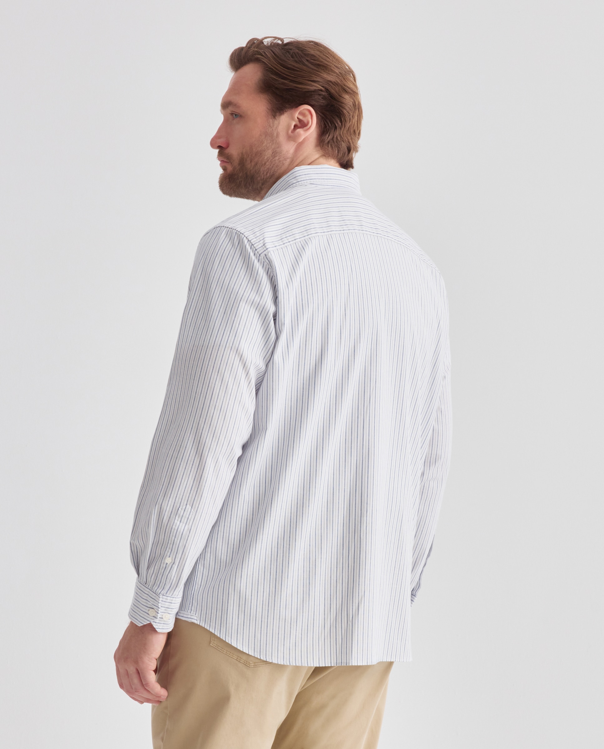 Camisa tallas grandes oxford stretch de rayas regular fit. - Dustin - Gris claro Gris claro-3