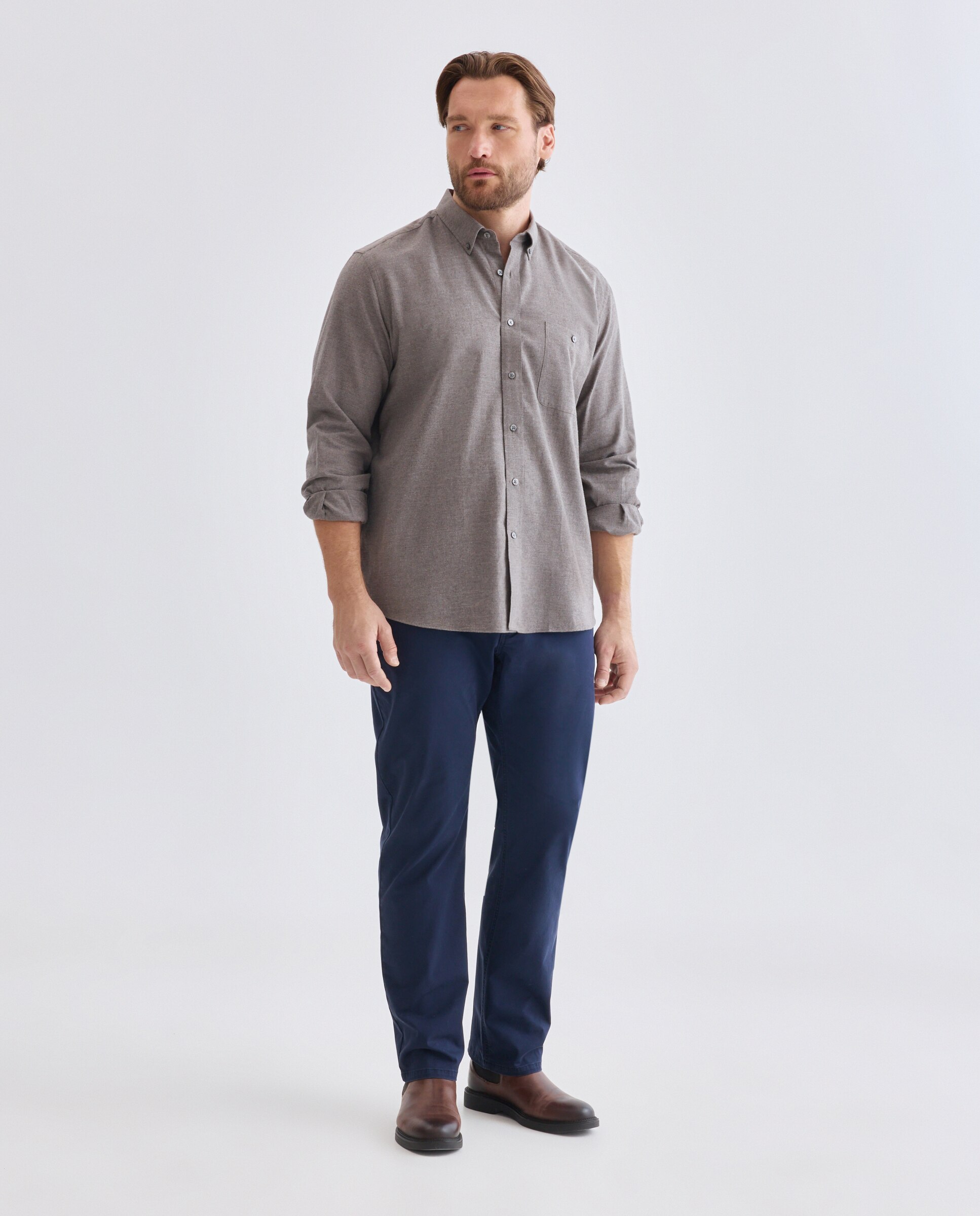 Camisa tallas grandes villela algodón melange lisa. - Dustin - Marrón Marrón-2