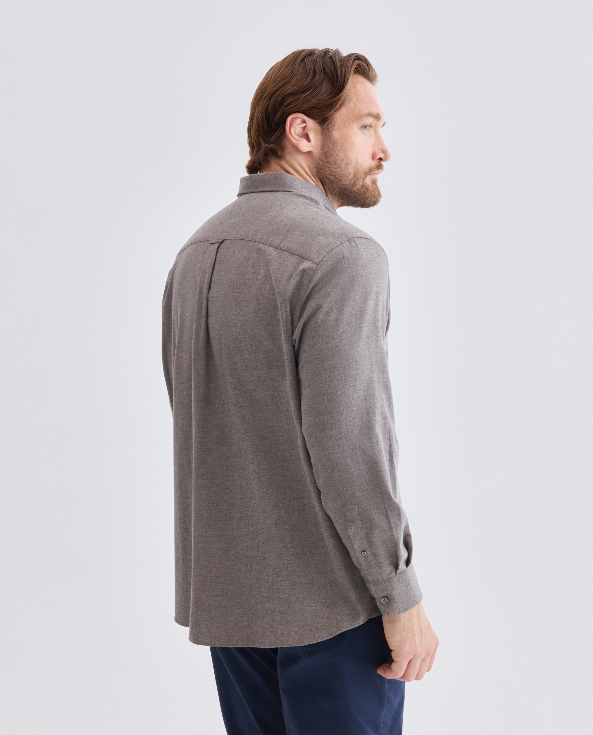 Camisa tallas grandes villela algodón melange lisa. - Dustin - Marrón Marrón-3