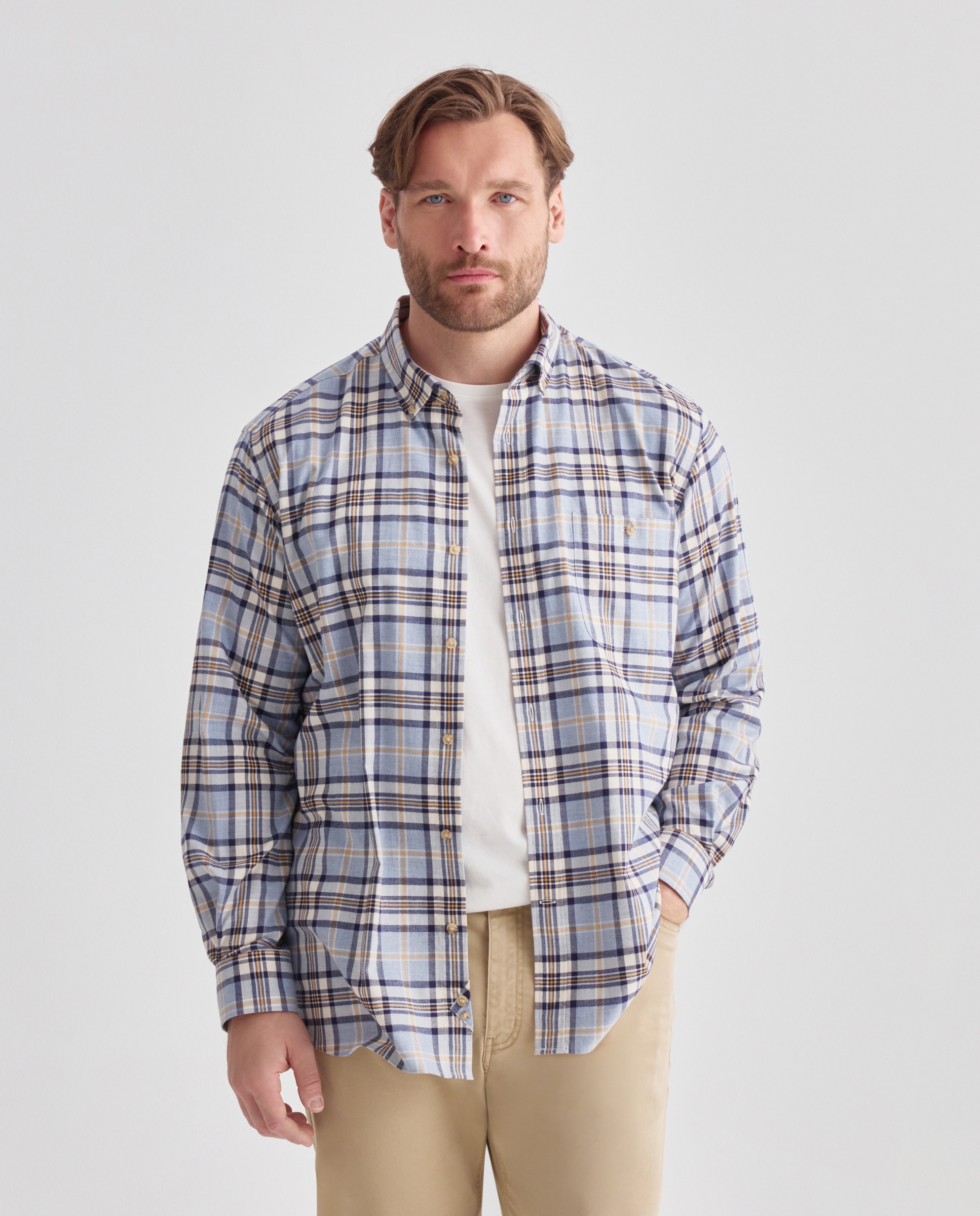 Camisa classic fit villela de algodón de cuadros de colección de hombre - Dustin - Azul Azul-1