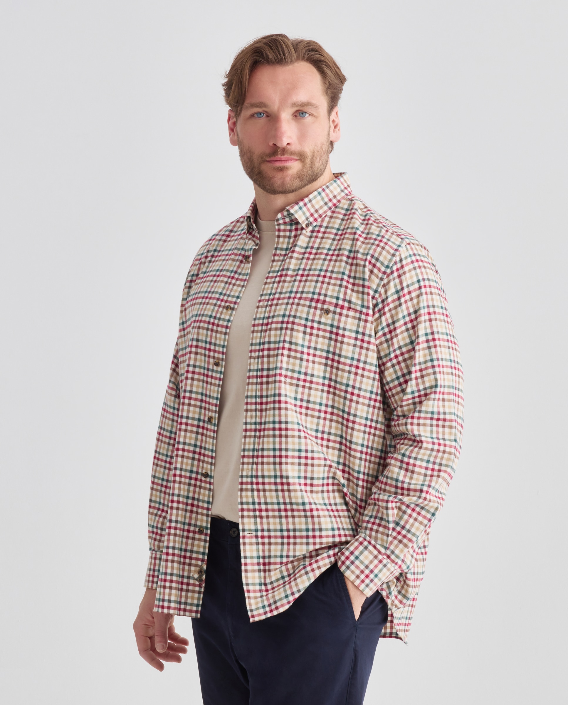 Camisa de sport tallas grandes villela cuadros vichy tricolor. - Dustin - Burdeos Burdeos-1