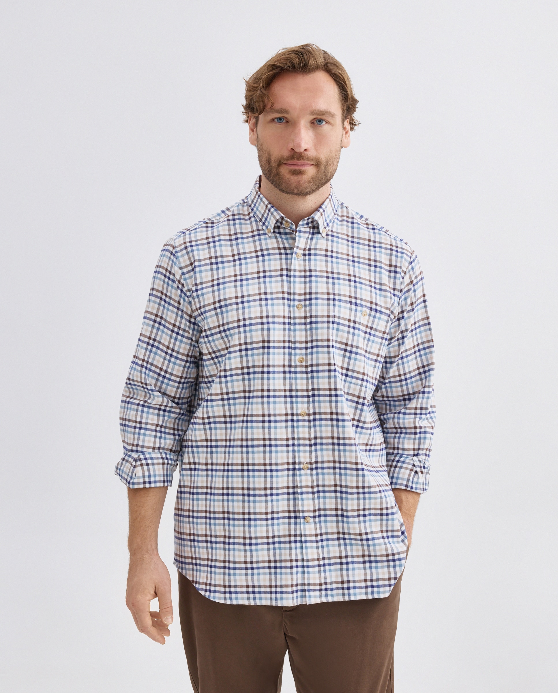 Camisa de sport tallas grandes villela cuadros vichy tricolor. - Dustin - Azul Azul-1