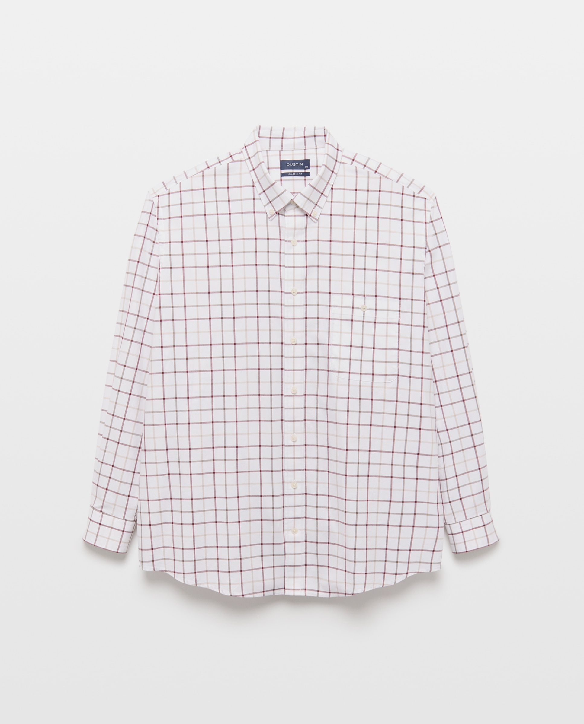 Camisa de Tamanhos Grandes em Sarja de Algodão Stretch aos Quadrados com Fundo - Branco Bordeaux-4