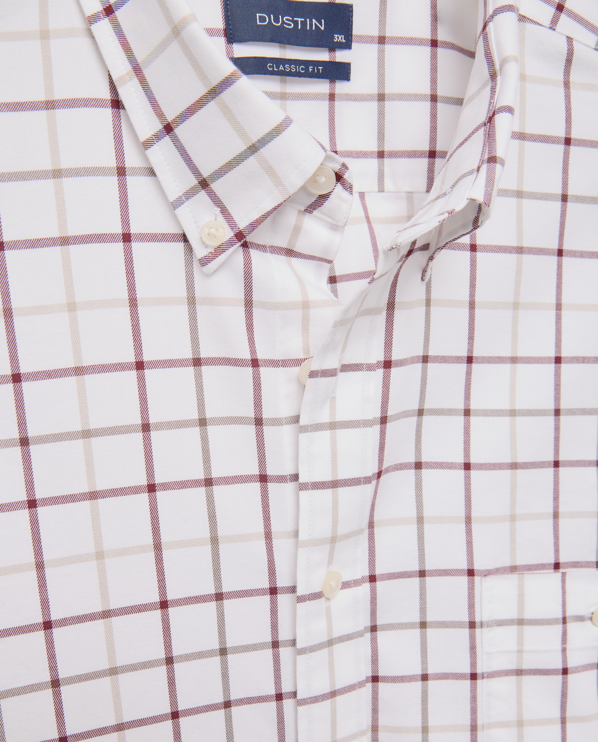 Camisa de Tamanhos Grandes em Sarja de Algodão Stretch aos Quadrados com Fundo - Branco Bordeaux-5