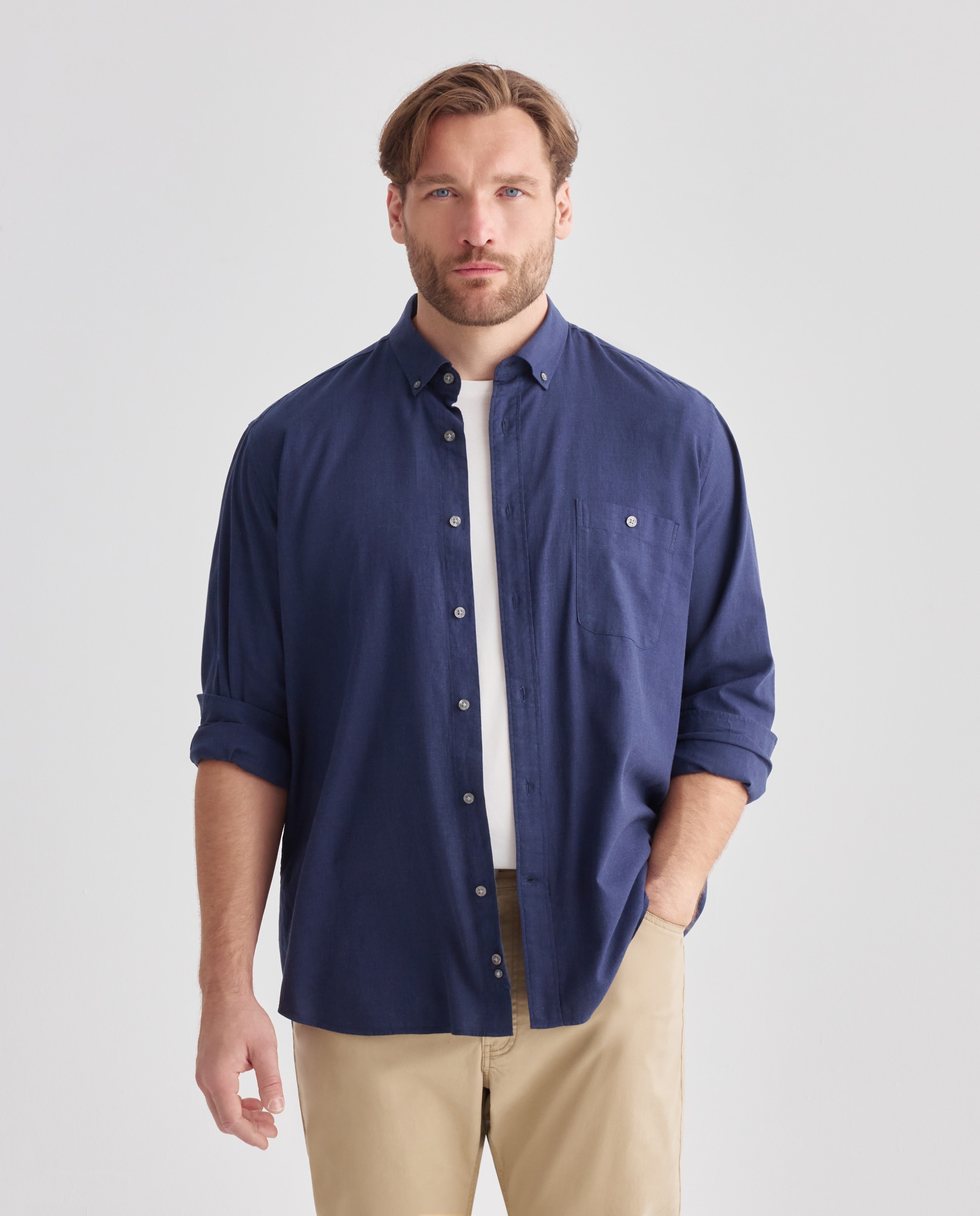 Camisa de twill algodón stretch liso. - Dustin - Azul Azul-1