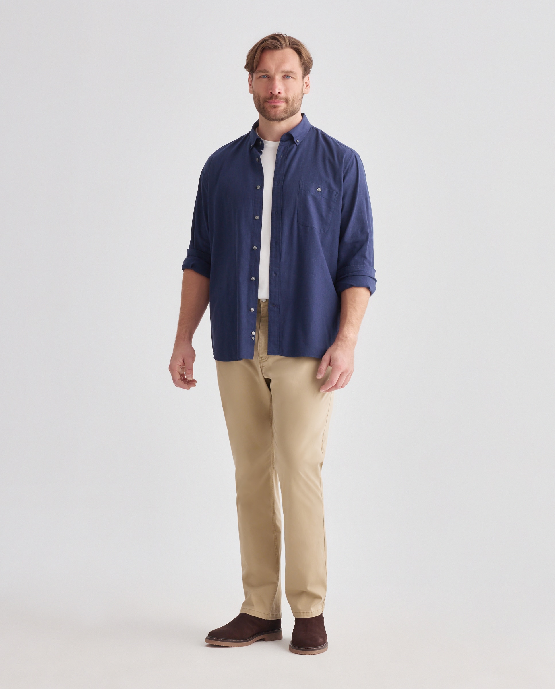 Camisa de twill algodón stretch liso. - Dustin - Azul Azul-2