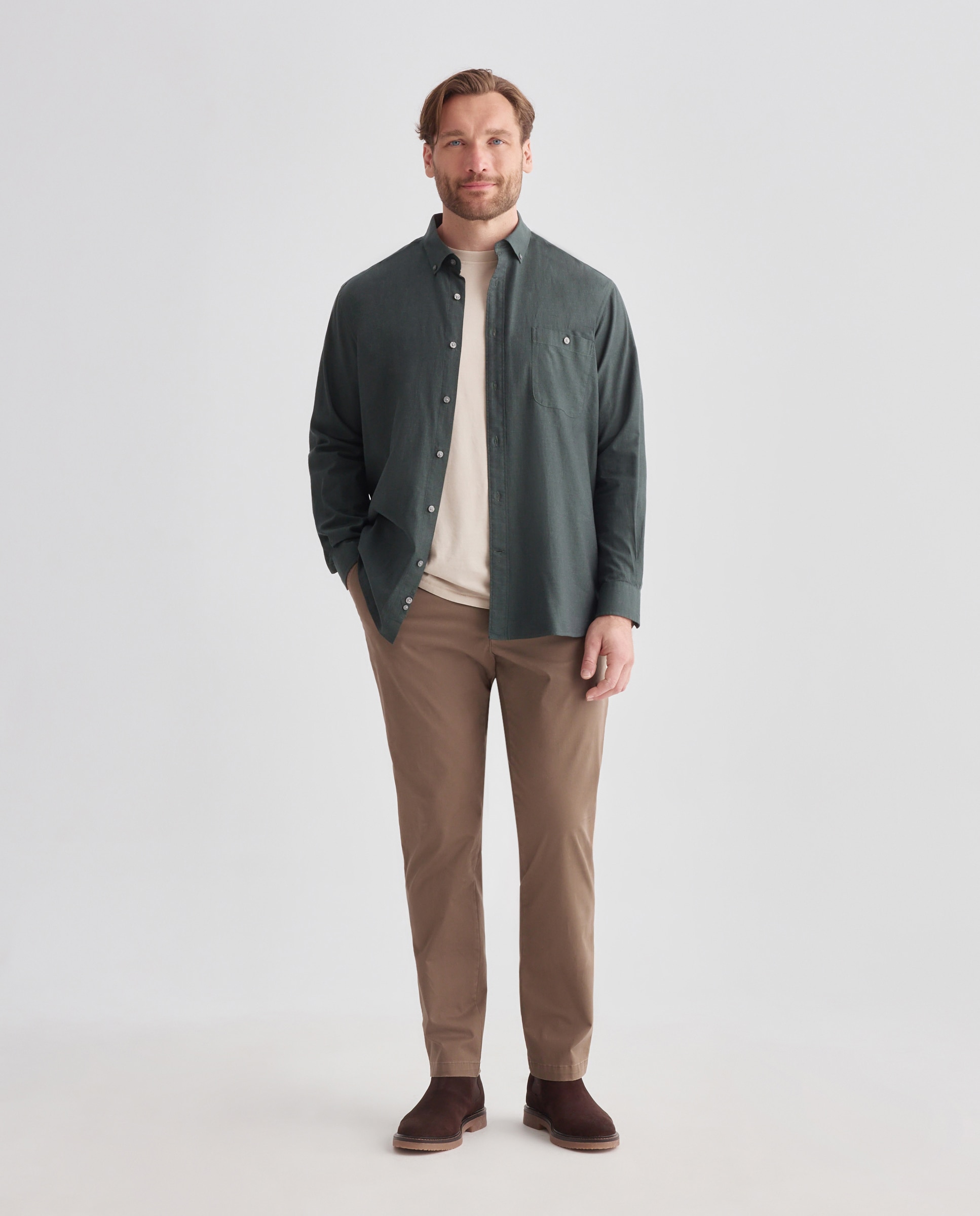 Camisa de twill algodón stretch liso. - Dustin - Verde Verde-2