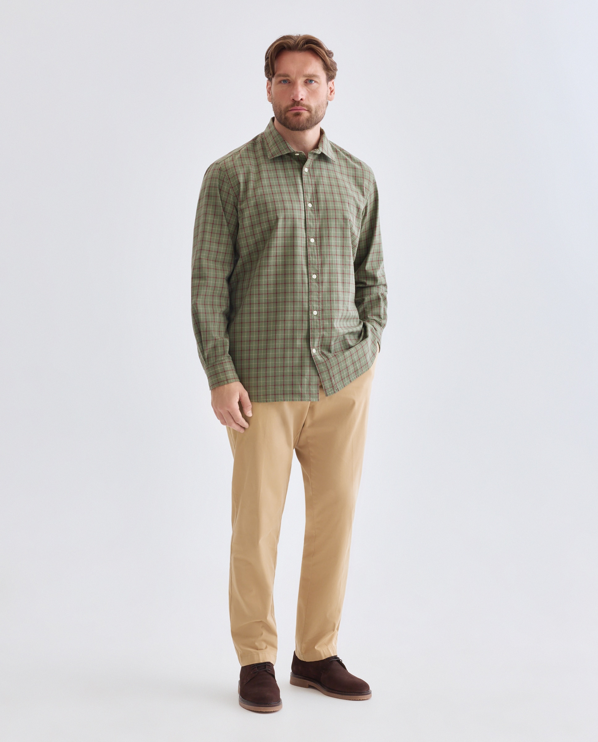 Camisa Casual de Sarja com Lavagem Verde-3