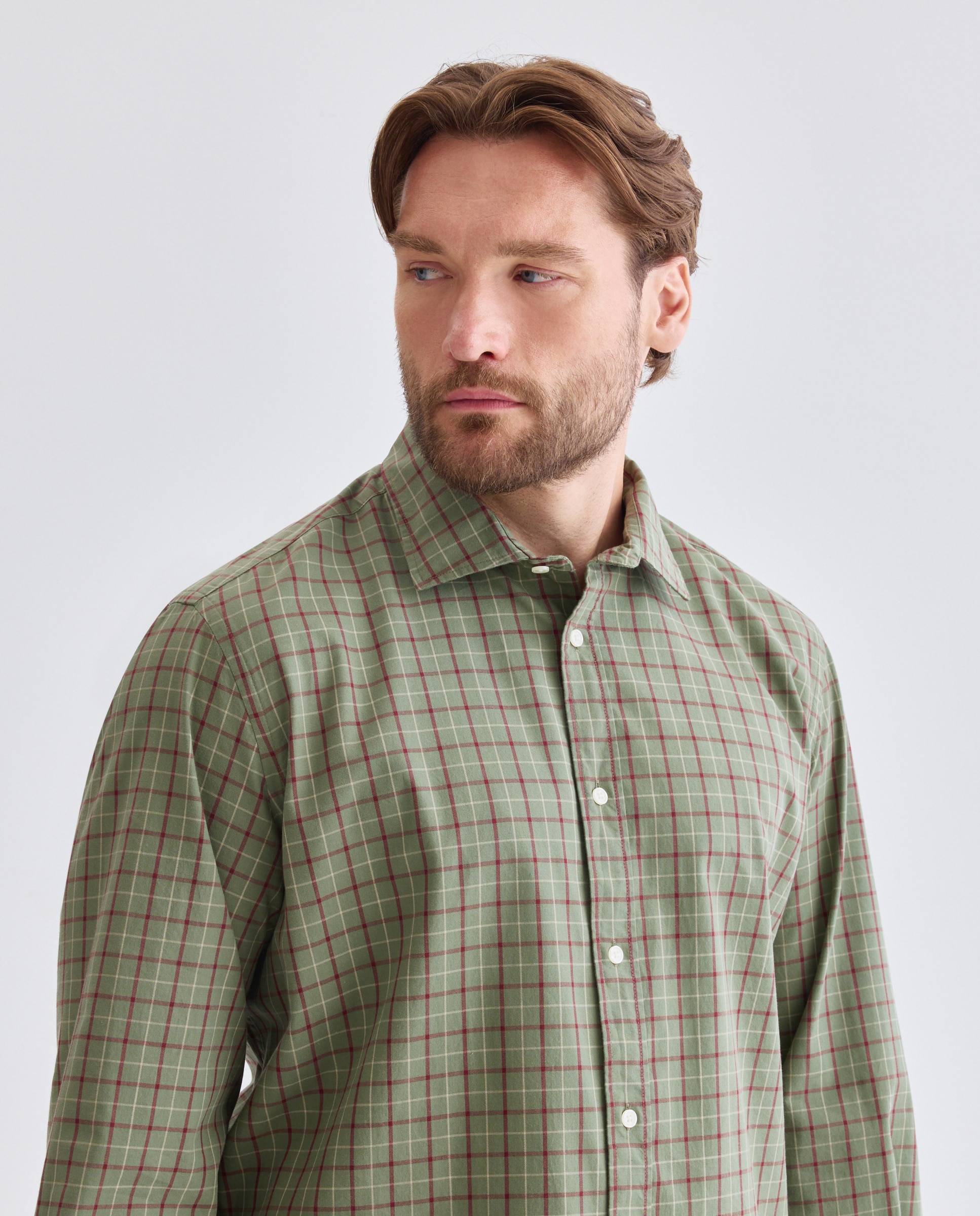 Camisa Casual de Sarja com Lavagem Verde-4