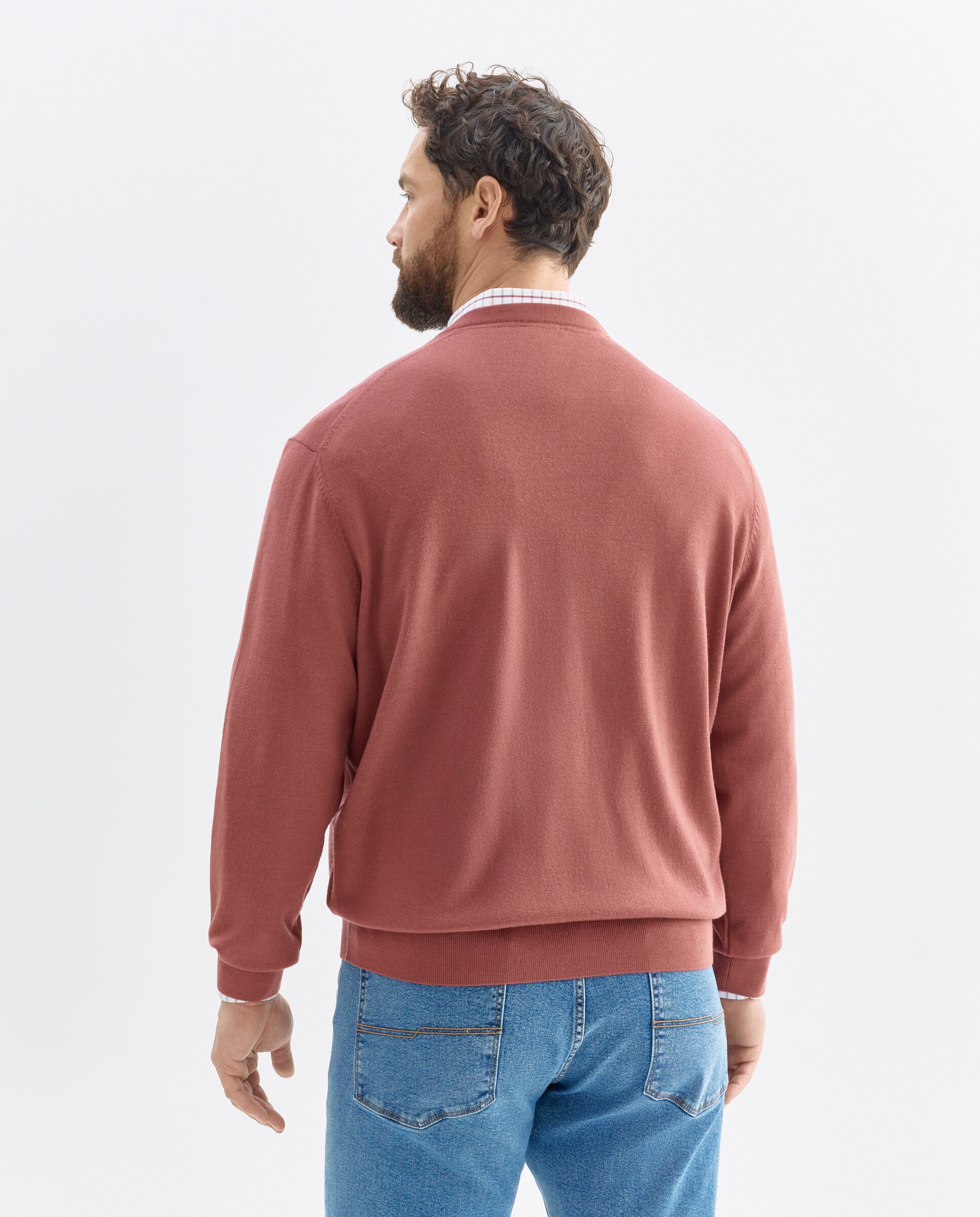 Camisola de Malha Lavável 100% Lã Merino com Gola Redonda Rosa-3