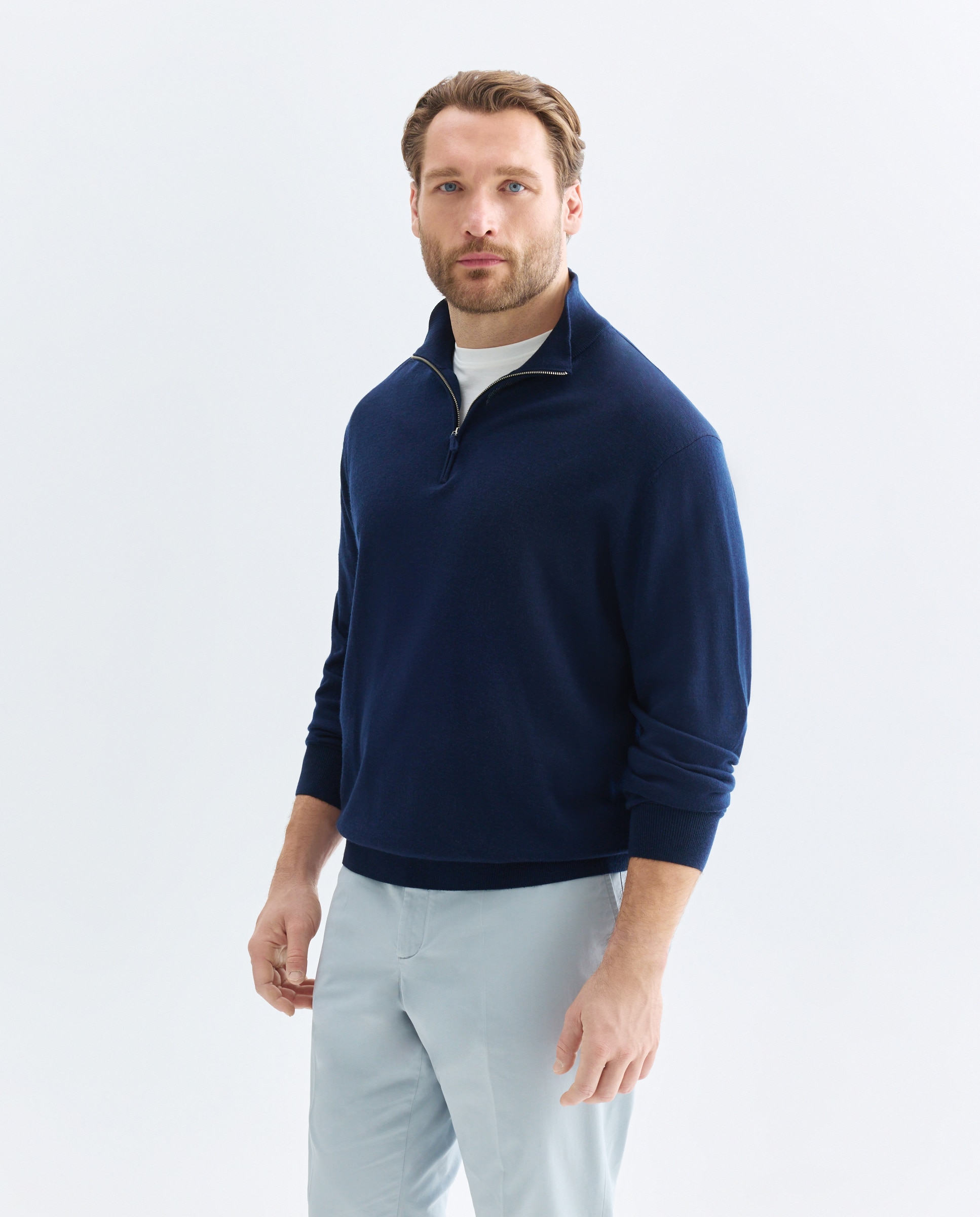 Jersey cuello semicisne lavable 100% lana merino hombre - Emidio Tucci - Azul marino Azul marino-1