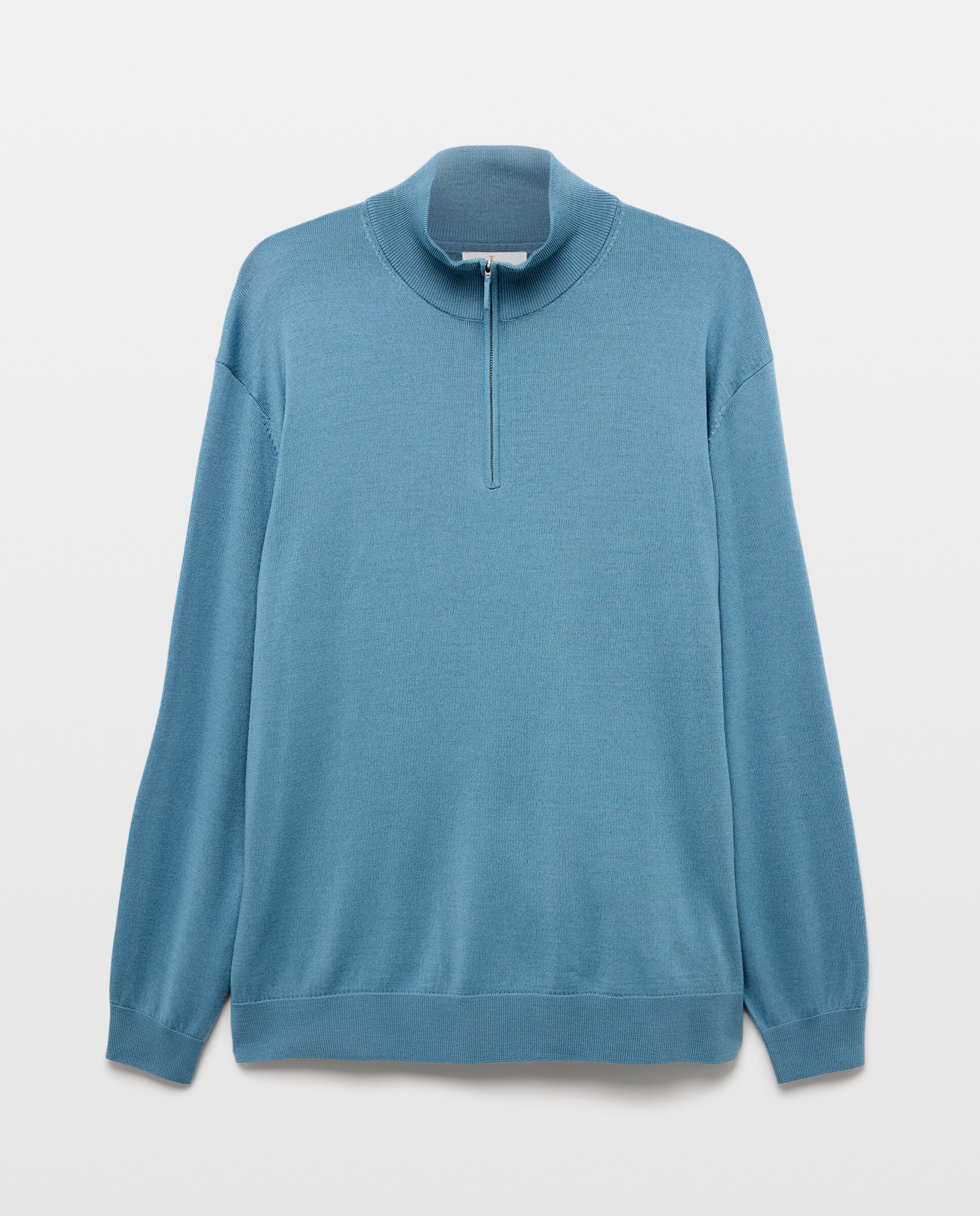 Camisola de Malha Lisa com Gola Semicisne com Fecho de Correr Tamanhos Grandes Azul-claro-4