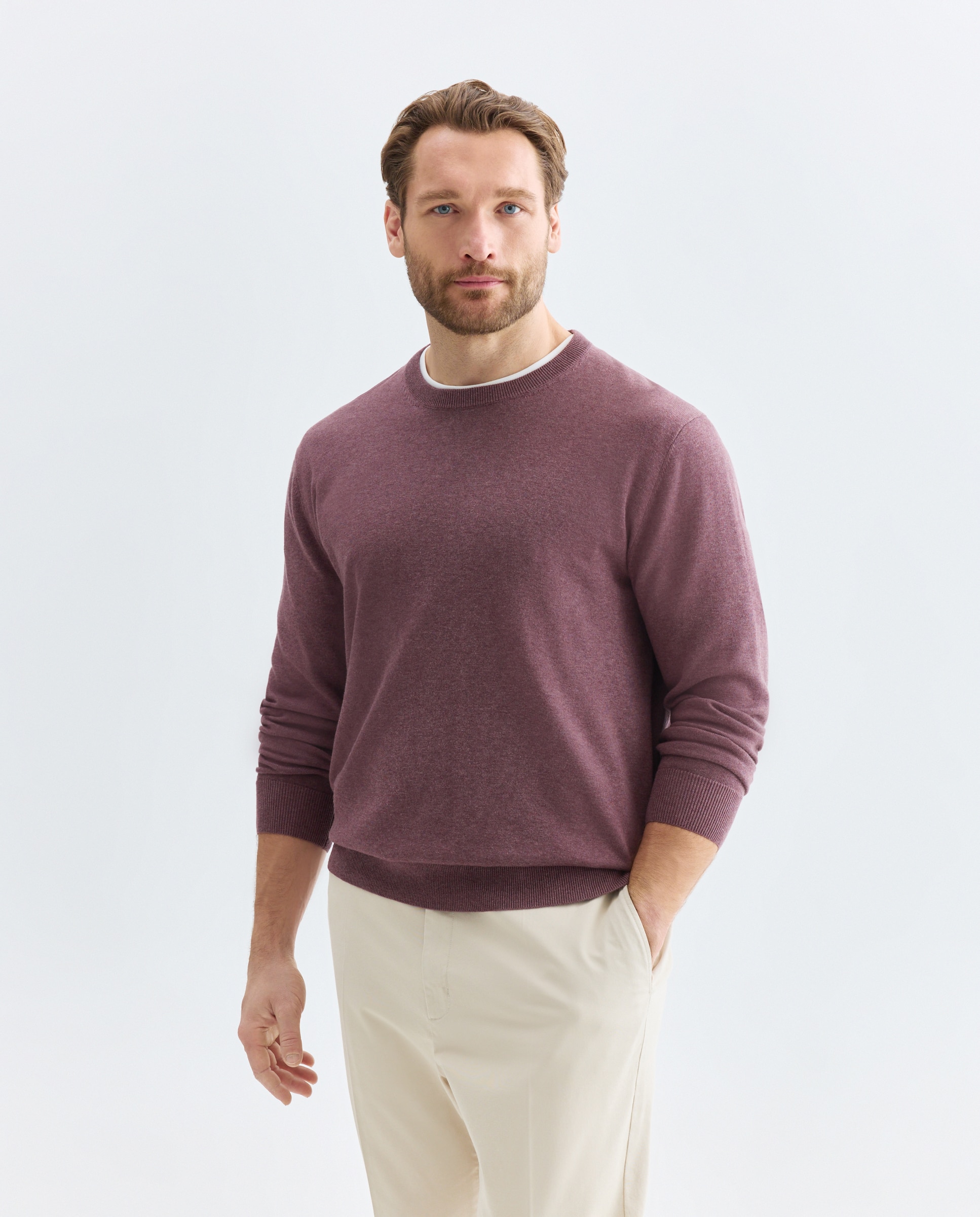 Camisola de Malha Lisa com Gola Redonda Tamanhos Grandes Roxo-1