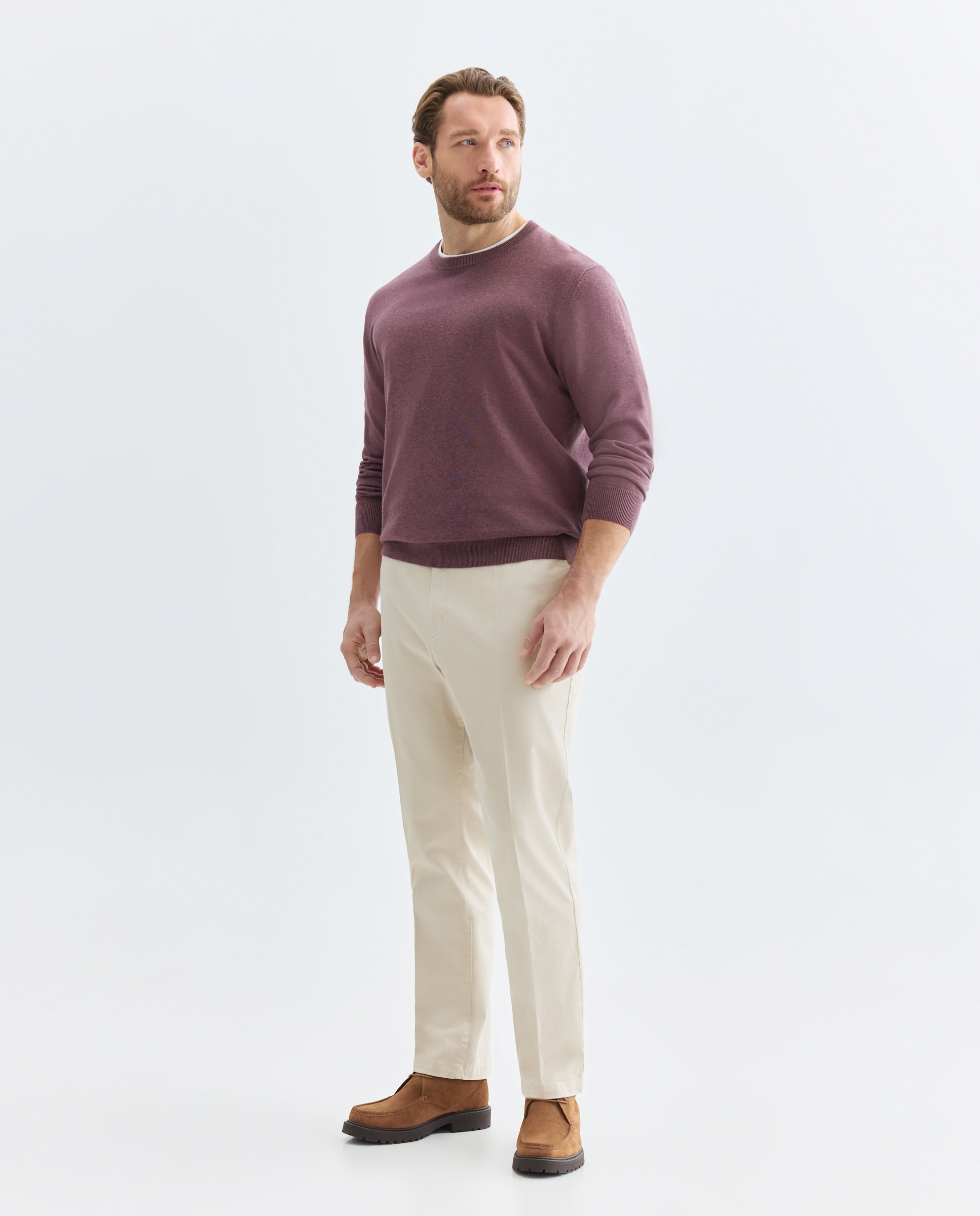 Camisola de Malha Lisa com Gola Redonda Tamanhos Grandes Roxo-3