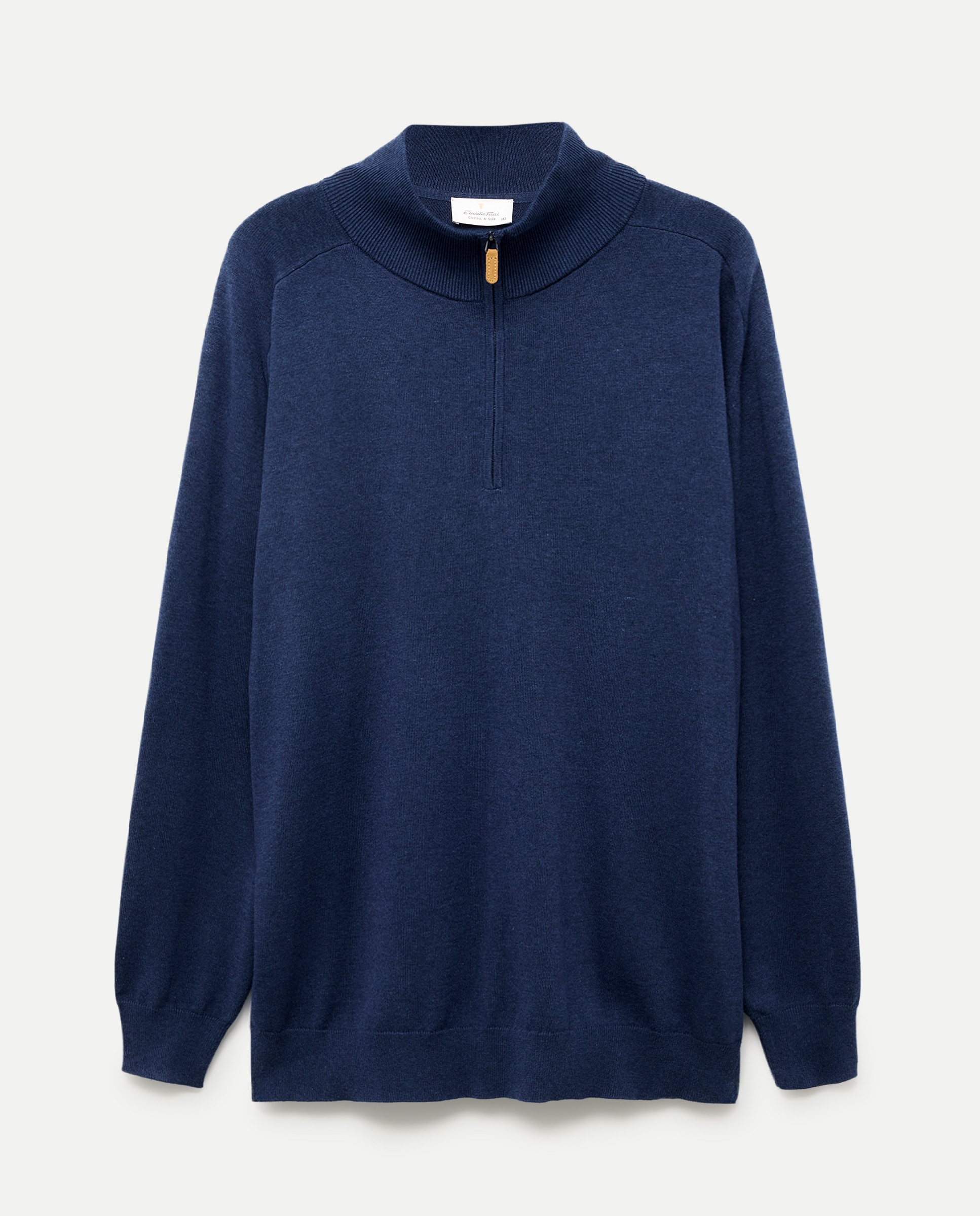 Camisola de Malha Lisa de Gola Semicisne com Fecho de Correr Tamanhos Grandes Azul-4